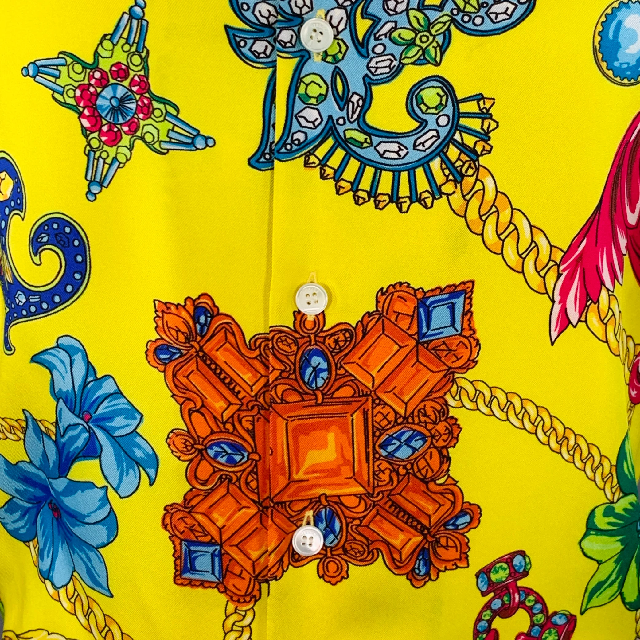 VERSACE Size M Yellow Multi Color Baroque Twill Short Sleeve Shirt - Image 2
