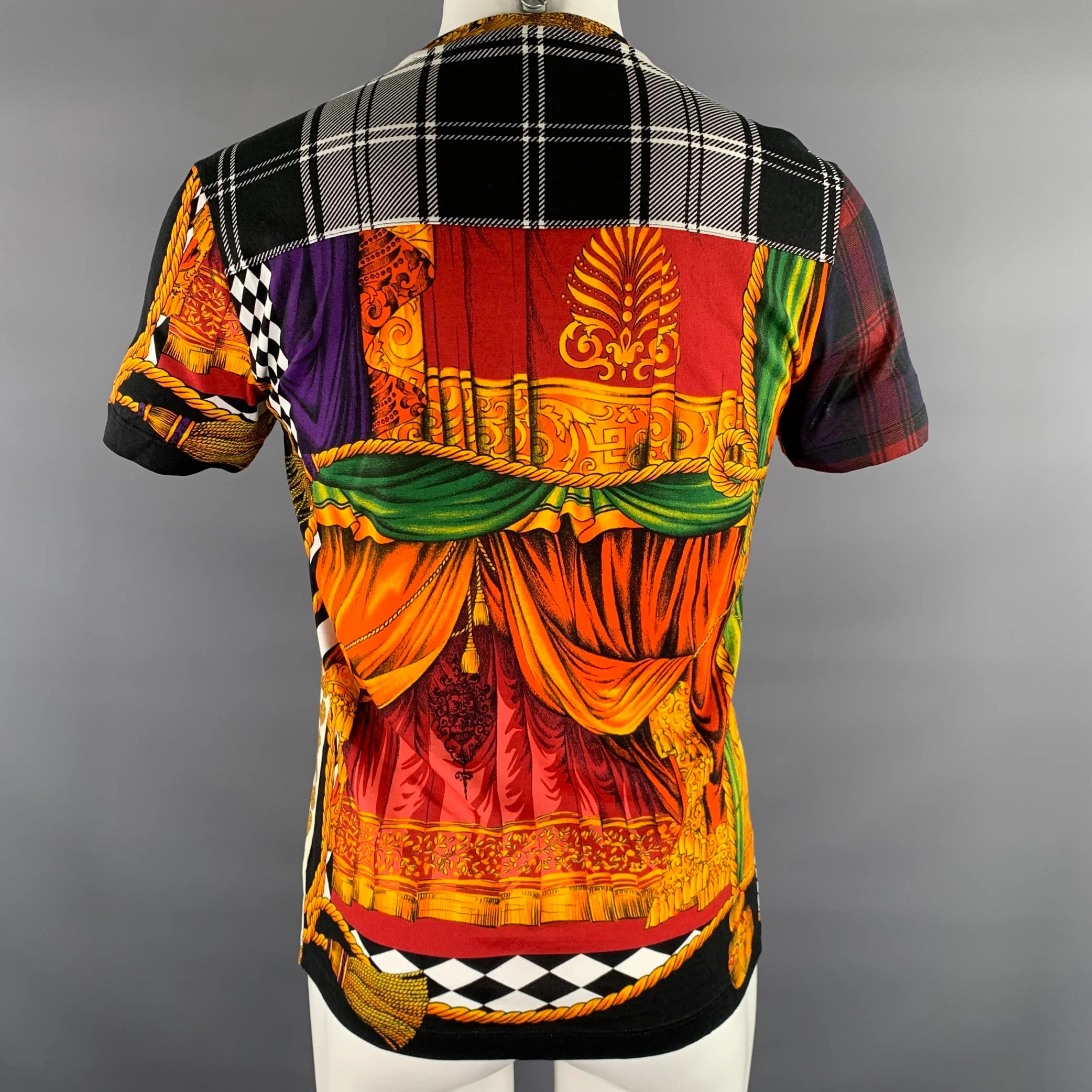 VERSACE Size S Black Color Block Cotton Pull On T-shirt - Image 4