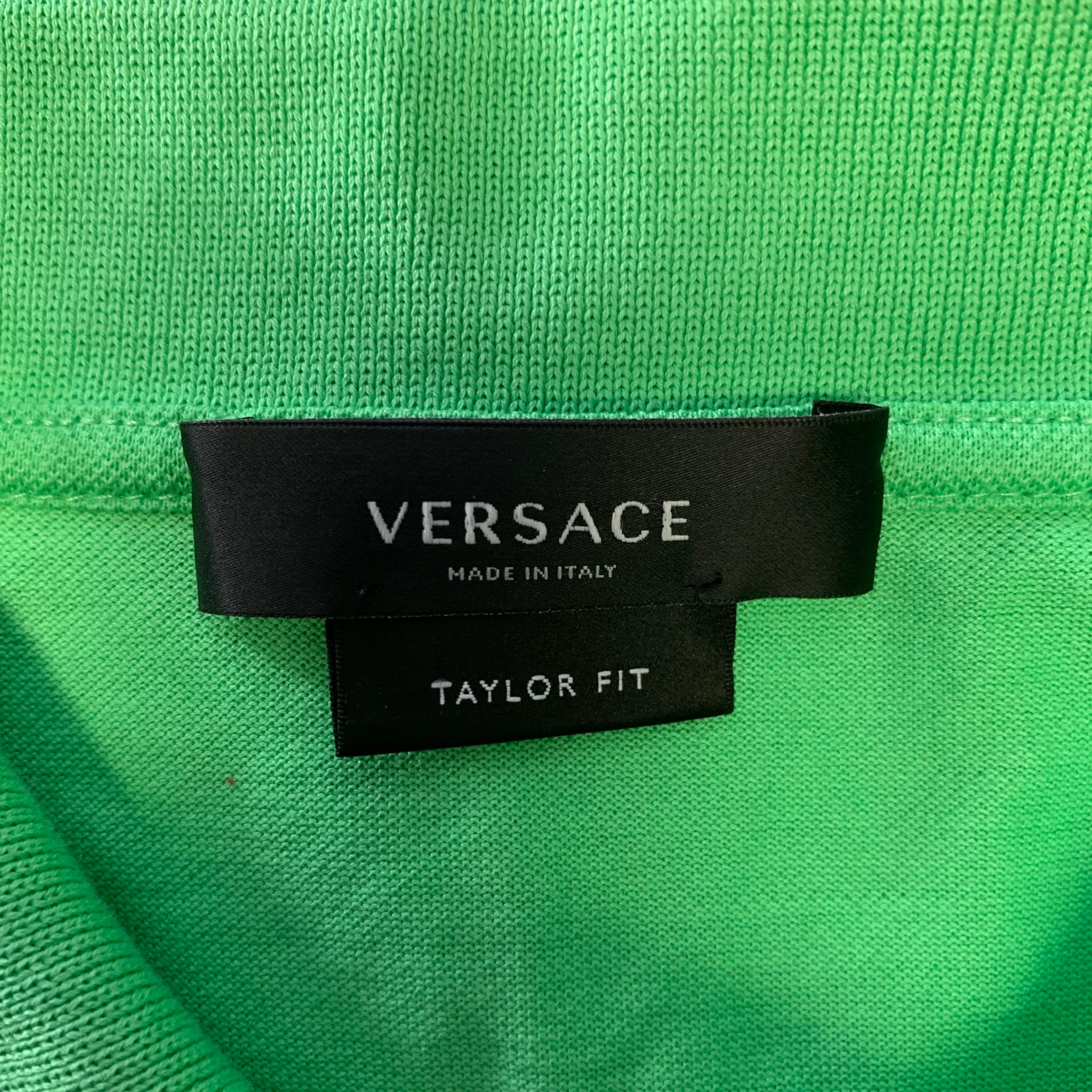 VERSACE Size S Green Neon Logo Pull On Polo - Image 5