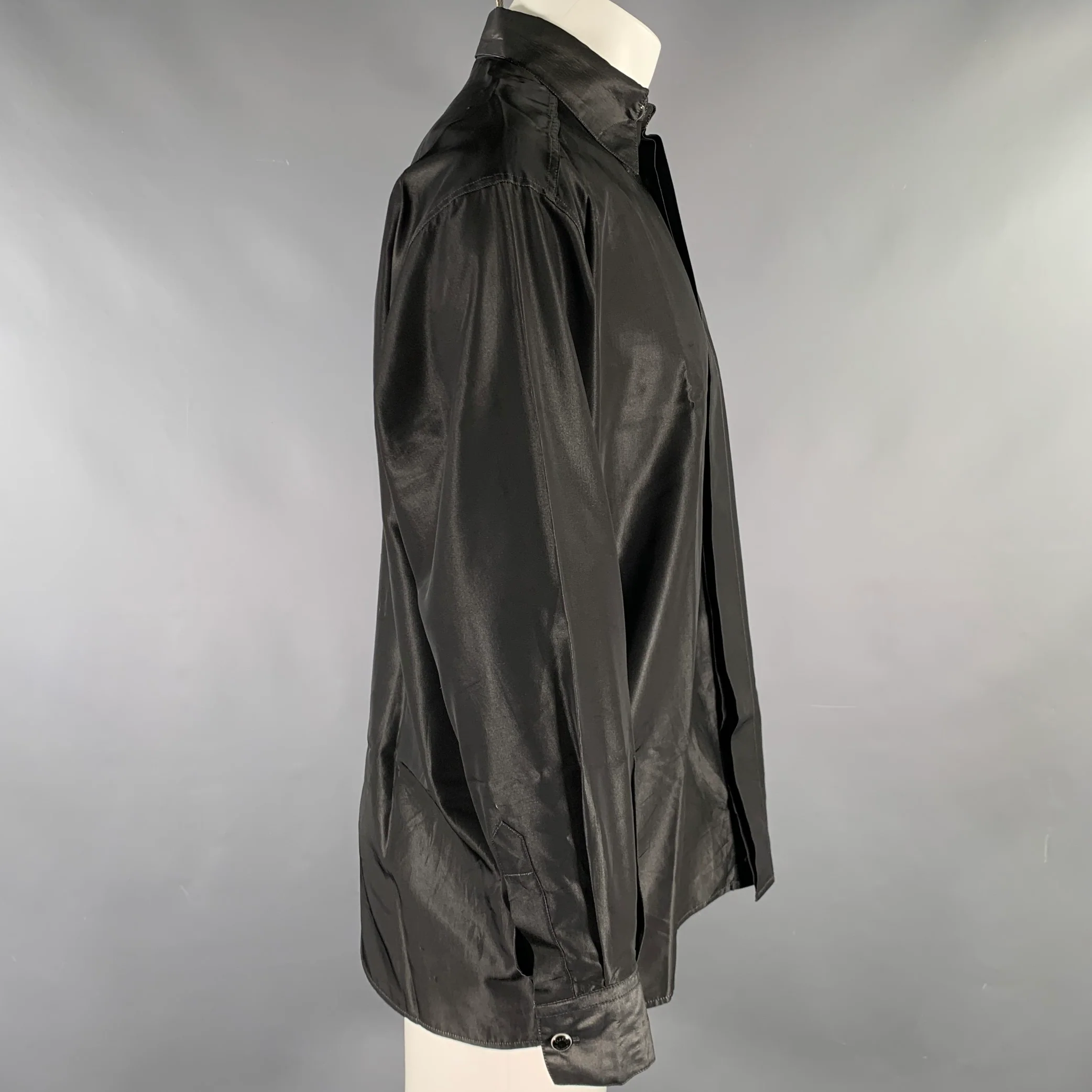 VERSACE Size S Grey Shimmery Acetate Blend Button Down Long Sleeve Shirt - Image 3