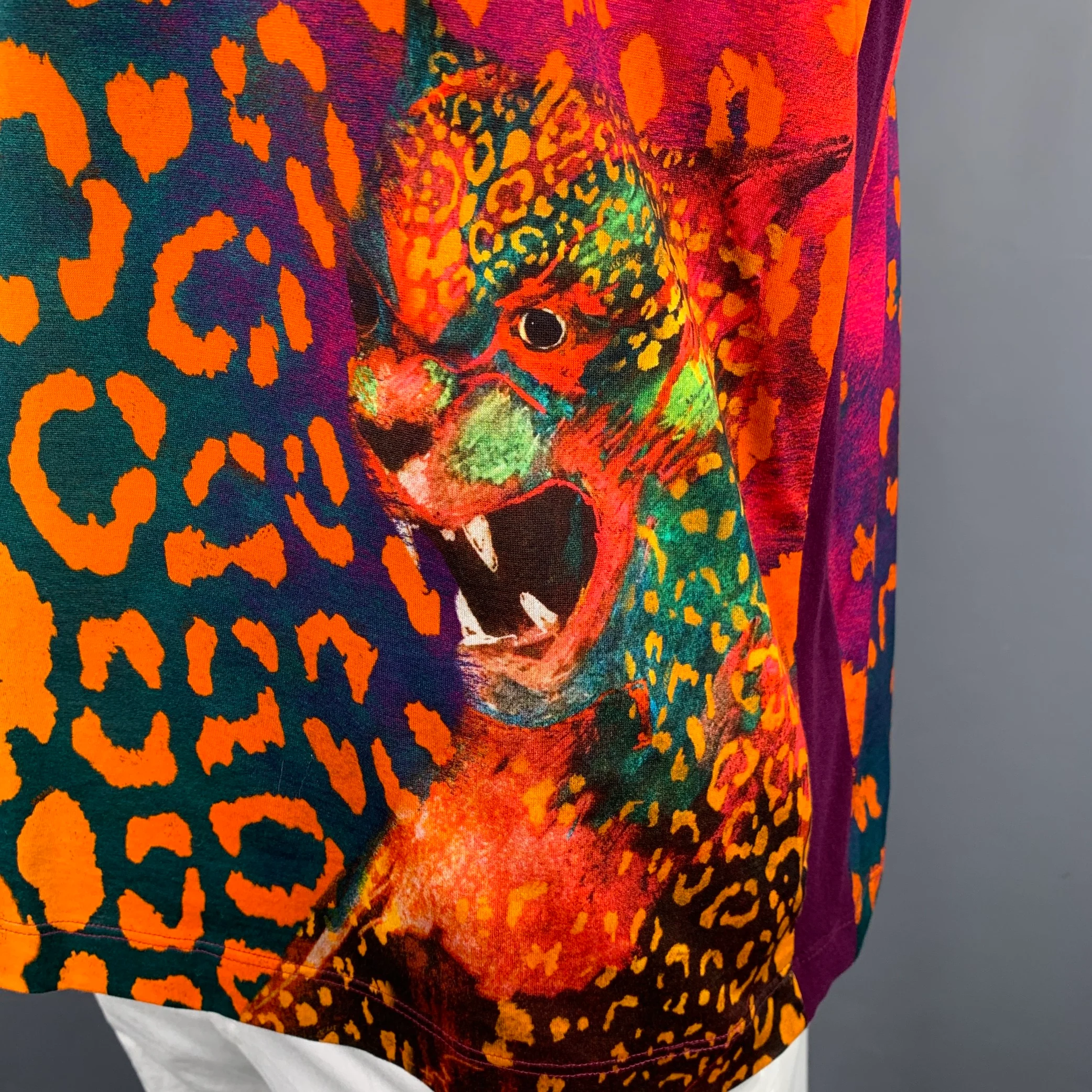 VERSACE Size XXXL Orange Pink Animal Print Cotton Short Sleeve T-shirt - Image 2