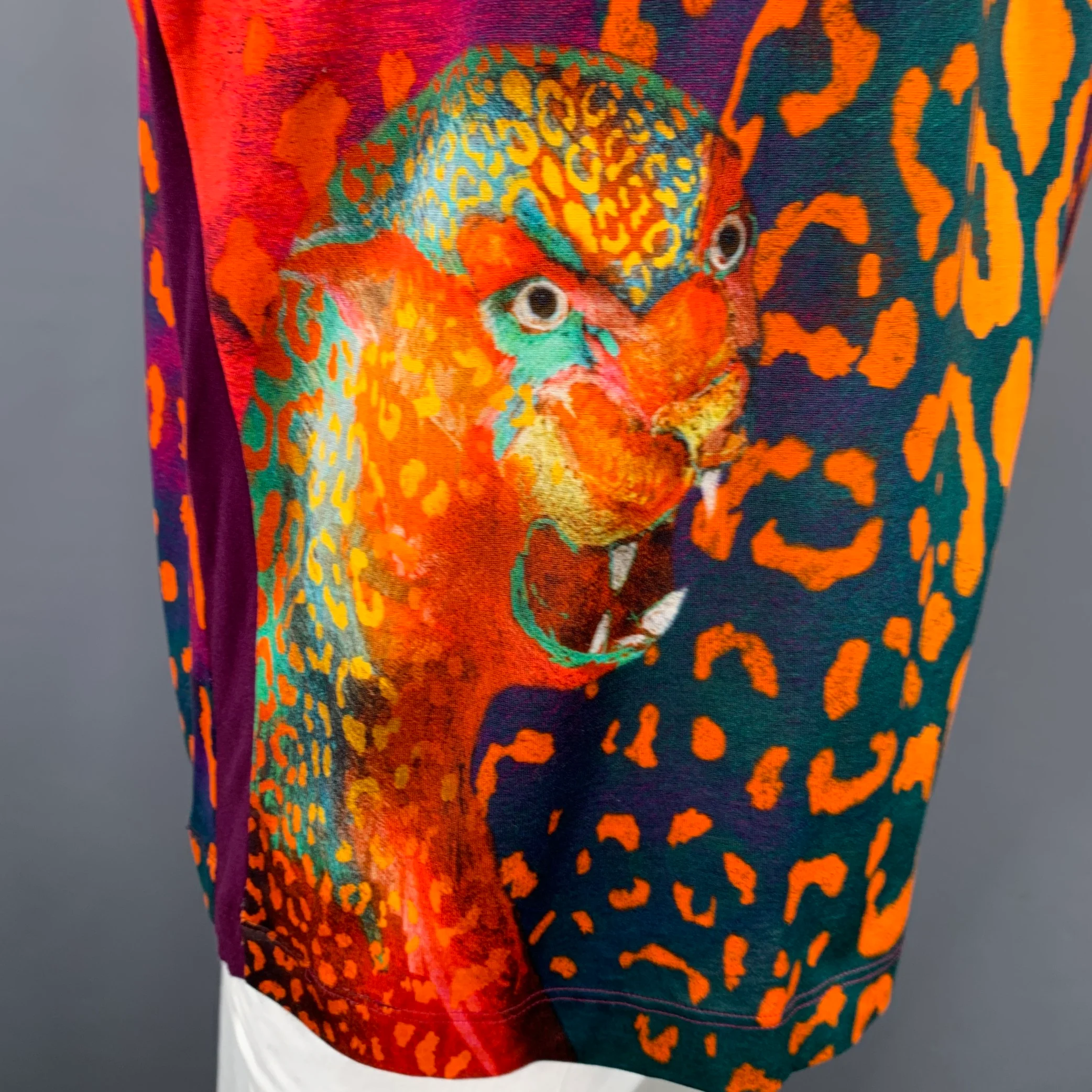 VERSACE Size XXXL Orange Pink Animal Print Cotton Short Sleeve T-shirt - Image 3