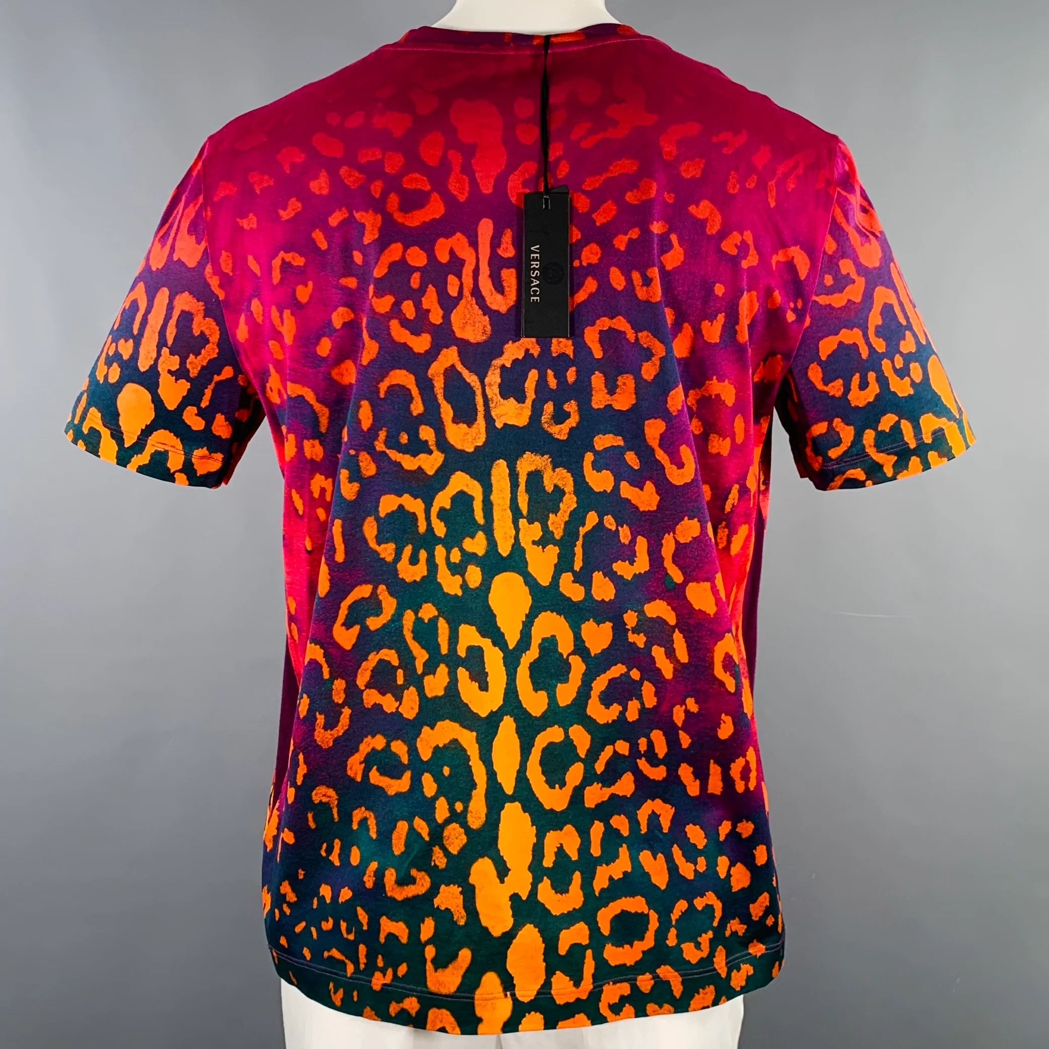 VERSACE Size XXXL Orange Pink Animal Print Cotton Short Sleeve T-shirt - Image 5