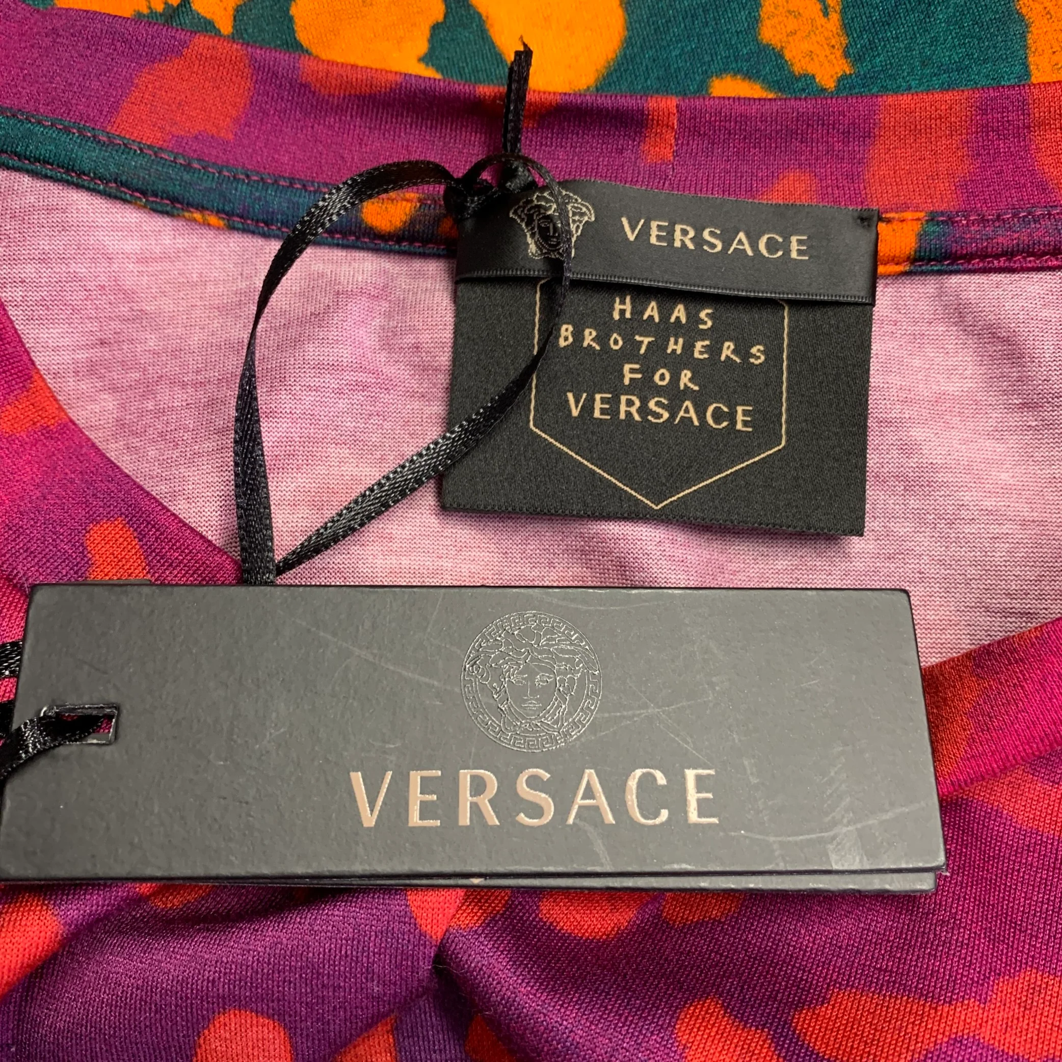 VERSACE Size XXXL Orange Pink Animal Print Cotton Short Sleeve T-shirt - Image 7