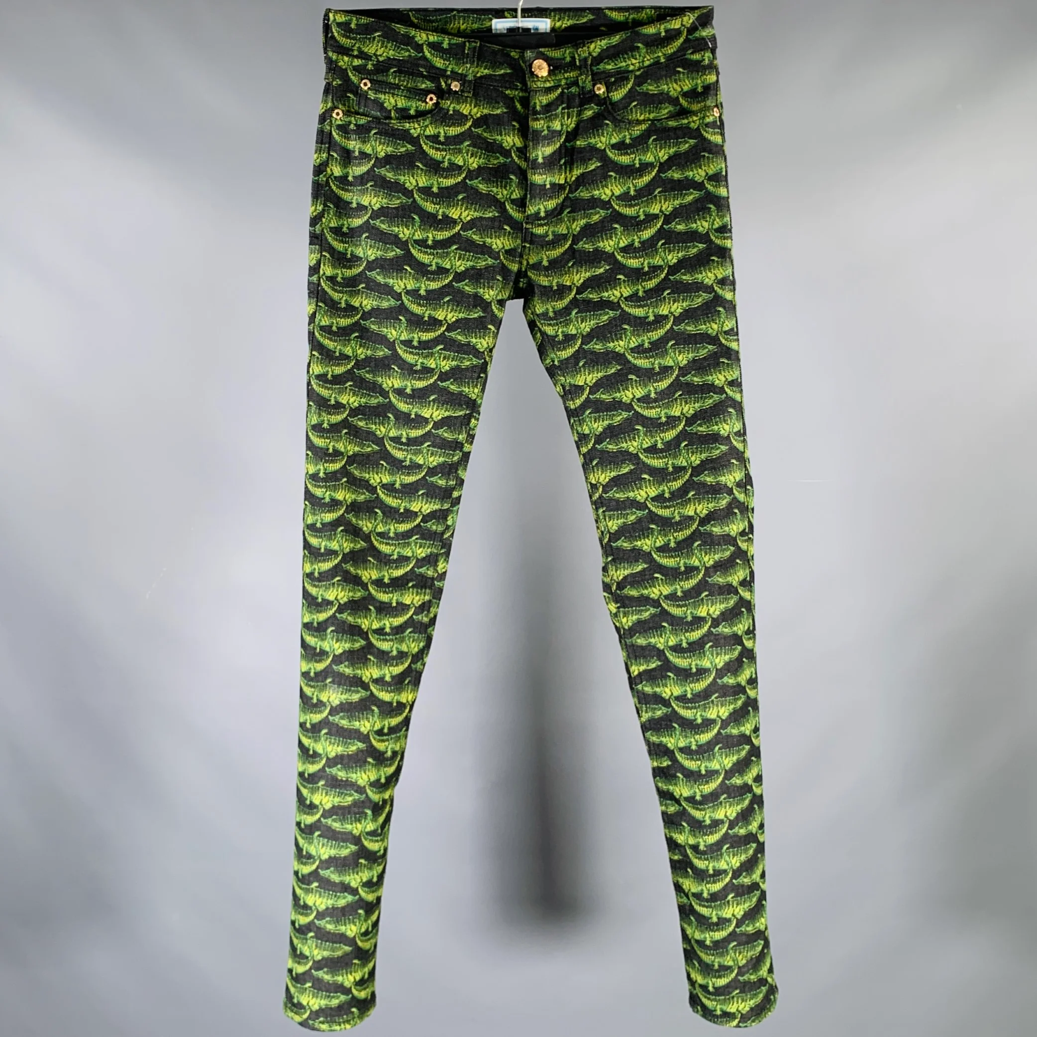 VERSACE x H&M FW11 Size 29 Black Green Alligator Cotton Blend Casual Pants