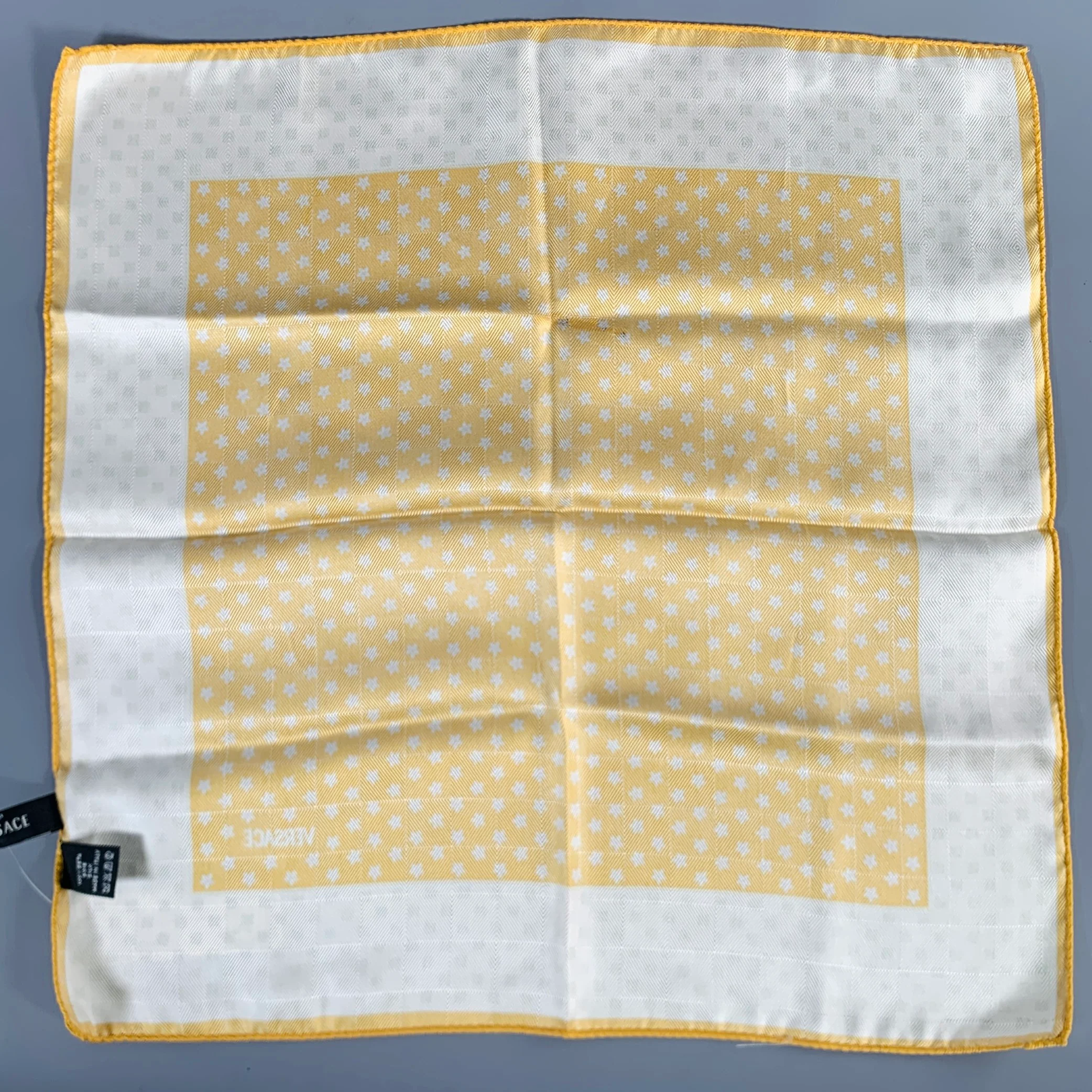 VERSACE Yellow White Stars Silk Pocket Square - Image 3
