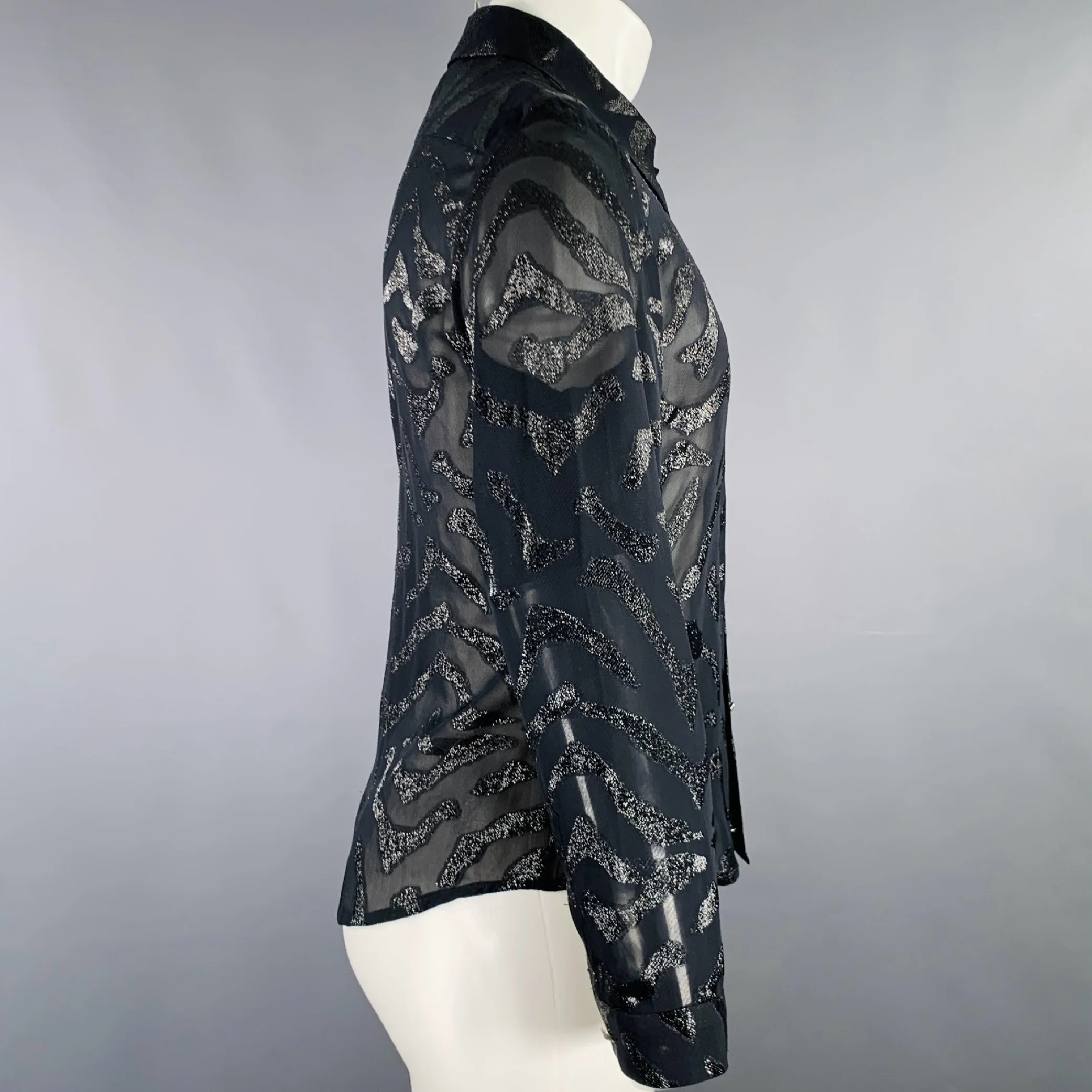 VERSUS by GIANNI VERSACE Size 34 Black Shimmery Marble Long Sleeve Shirt - Image 2