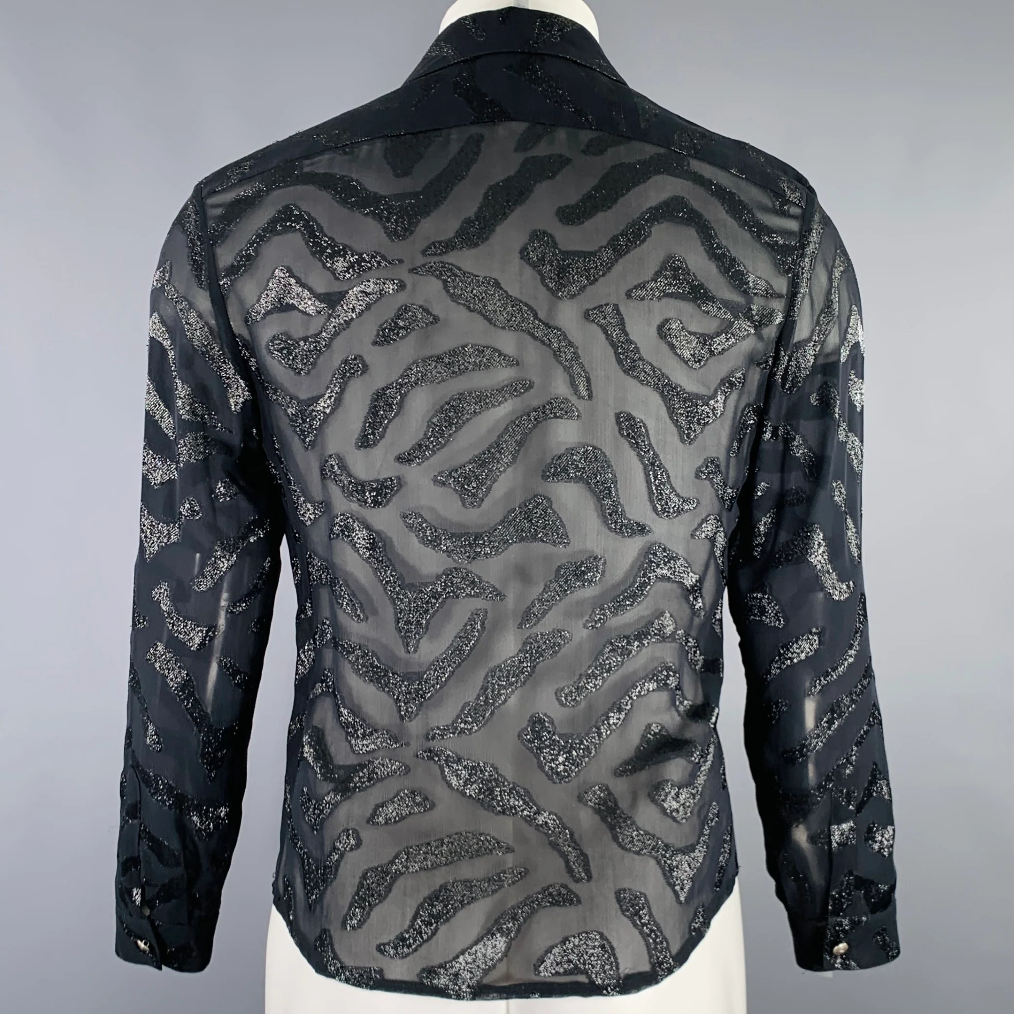 VERSUS by GIANNI VERSACE Size 34 Black Shimmery Marble Long Sleeve Shirt - Image 3