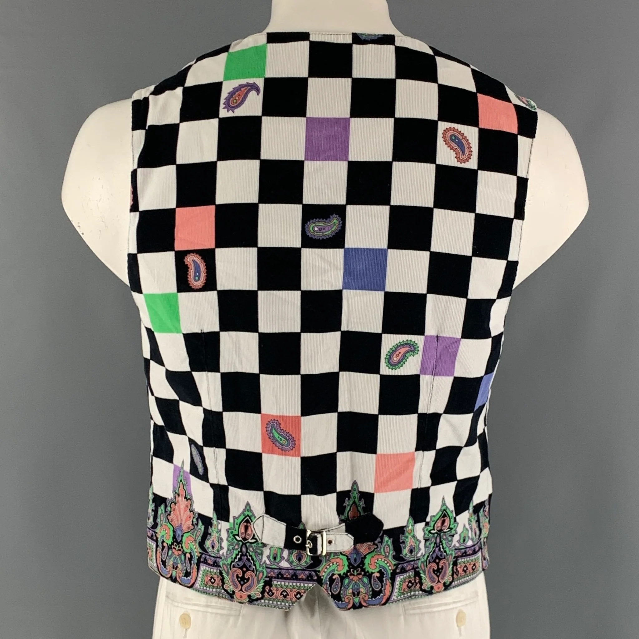 VERSUS by GIANNI VERSACE Size 42 Black White Checkered Cotton Vest - Image 3