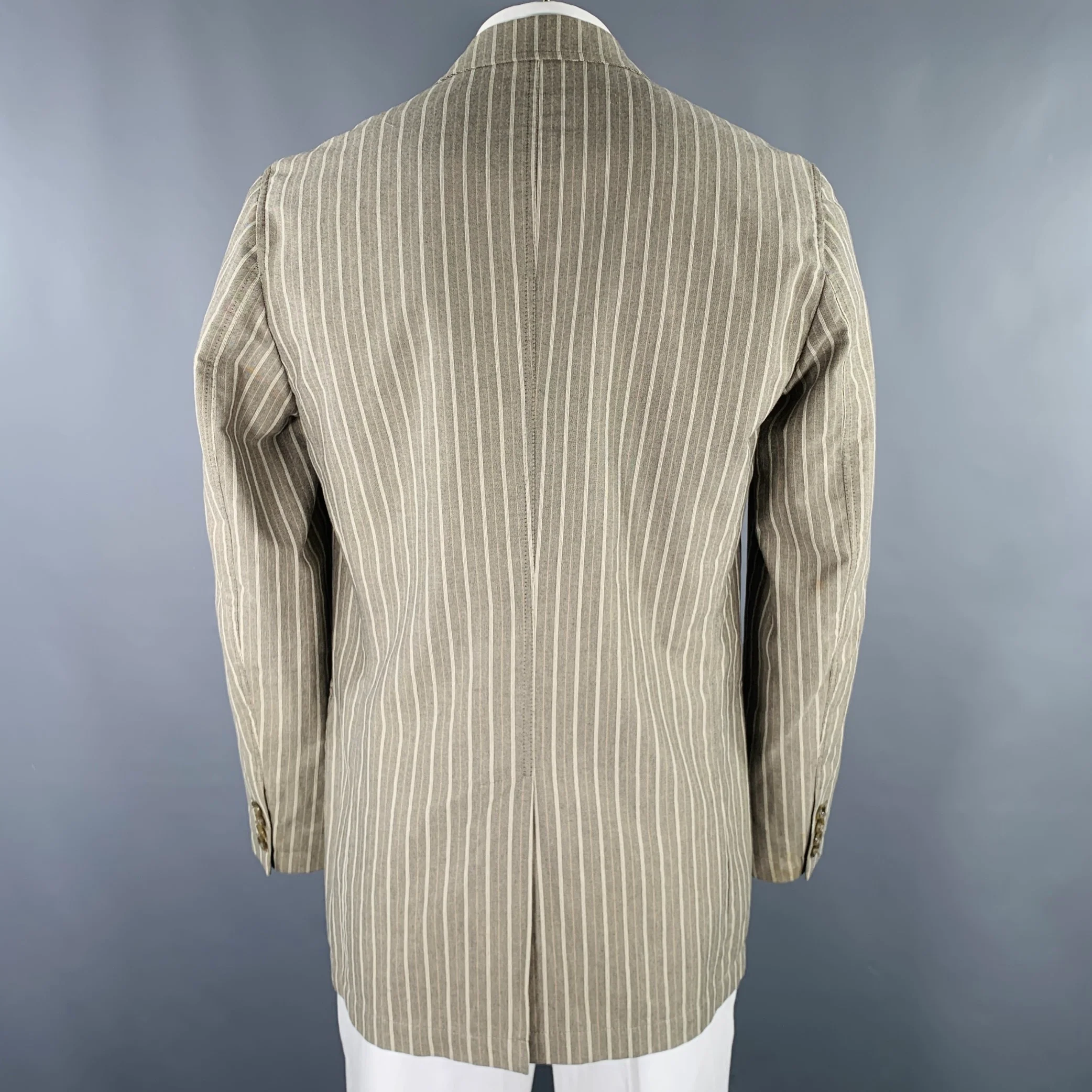VESTIMENTA Size 42 Taupe White Stripe Cotton Notch Lapel Sport Coat - Image 4