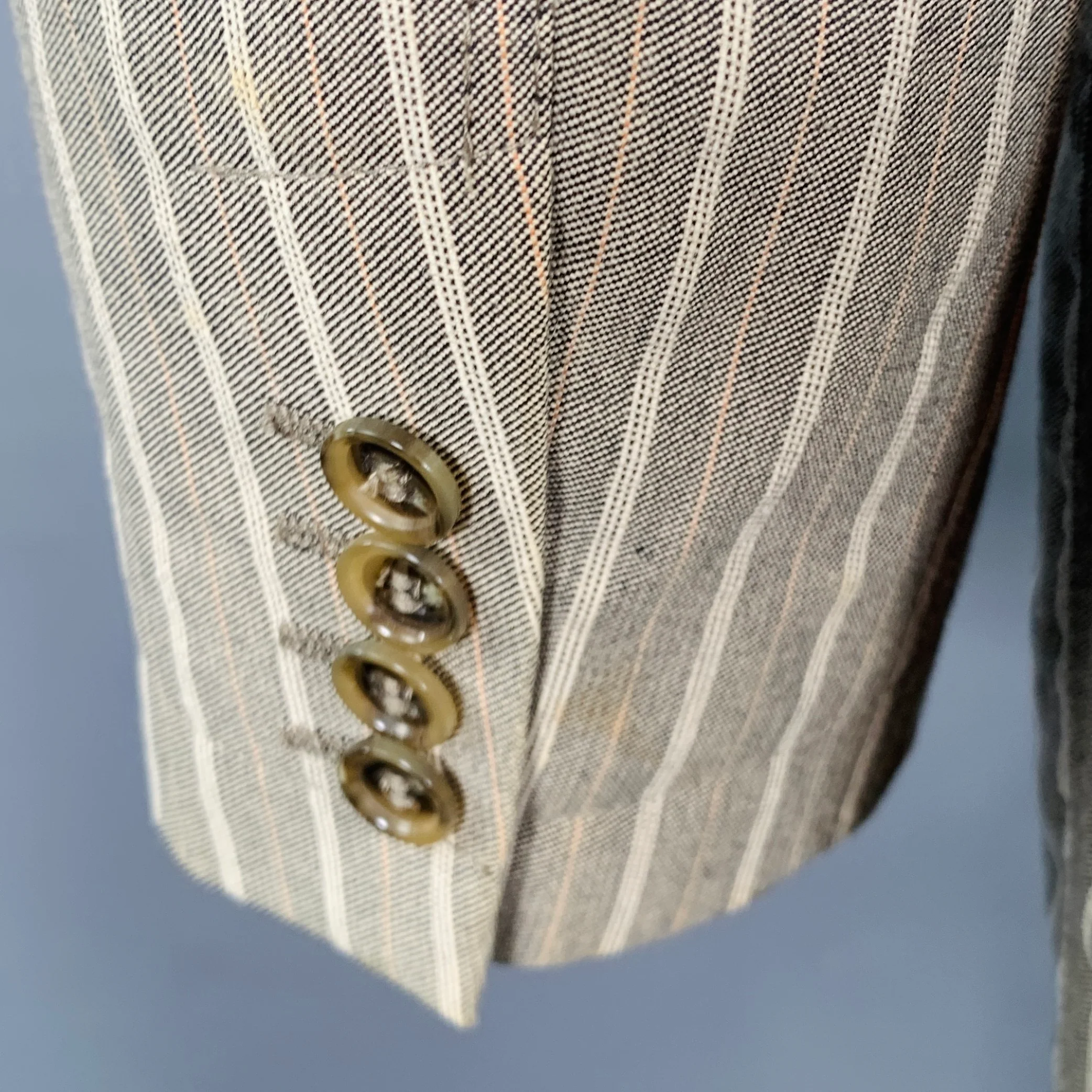 VESTIMENTA Size 42 Taupe White Stripe Cotton Notch Lapel Sport Coat - Image 5