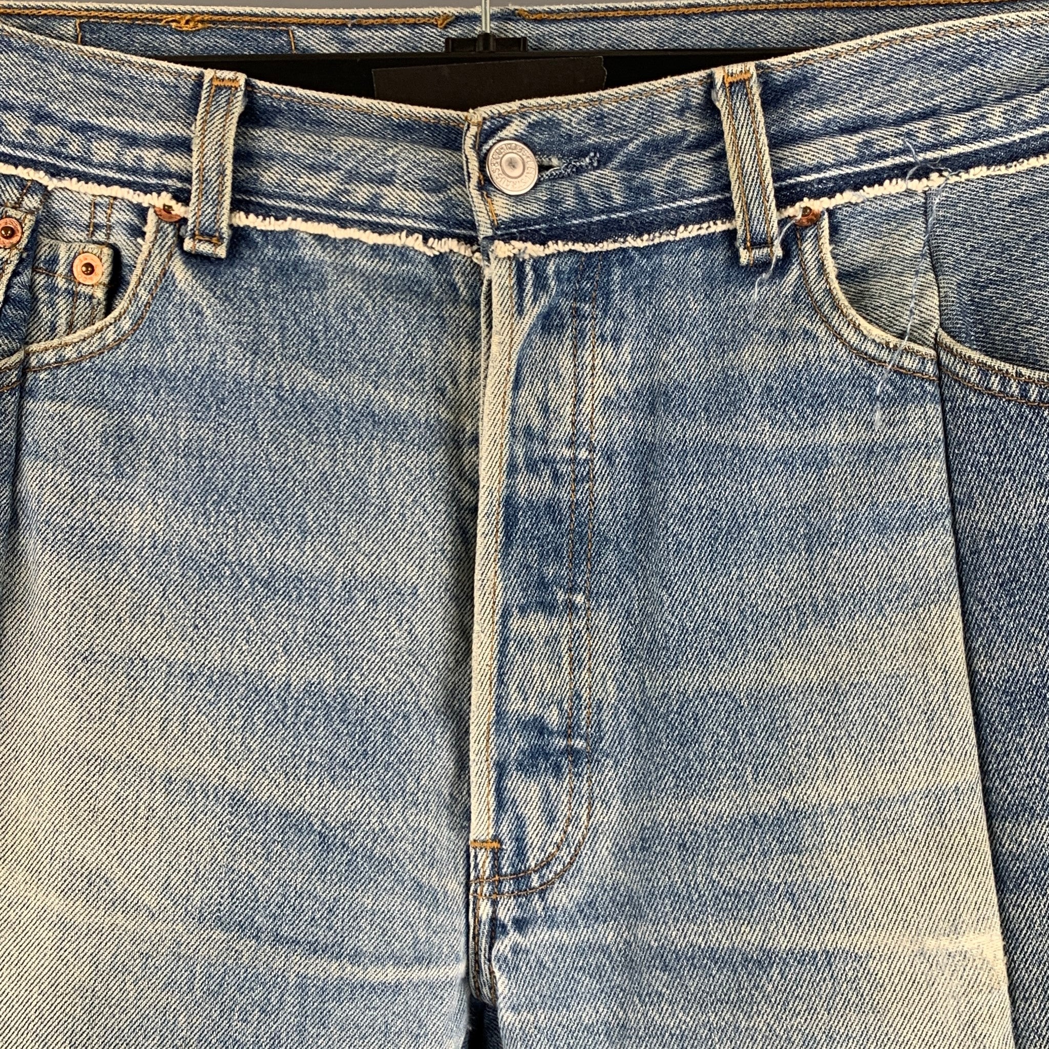 VETEMENTS Size 30 Blue Distressed Cotton Button Fly Jeans - Image 2