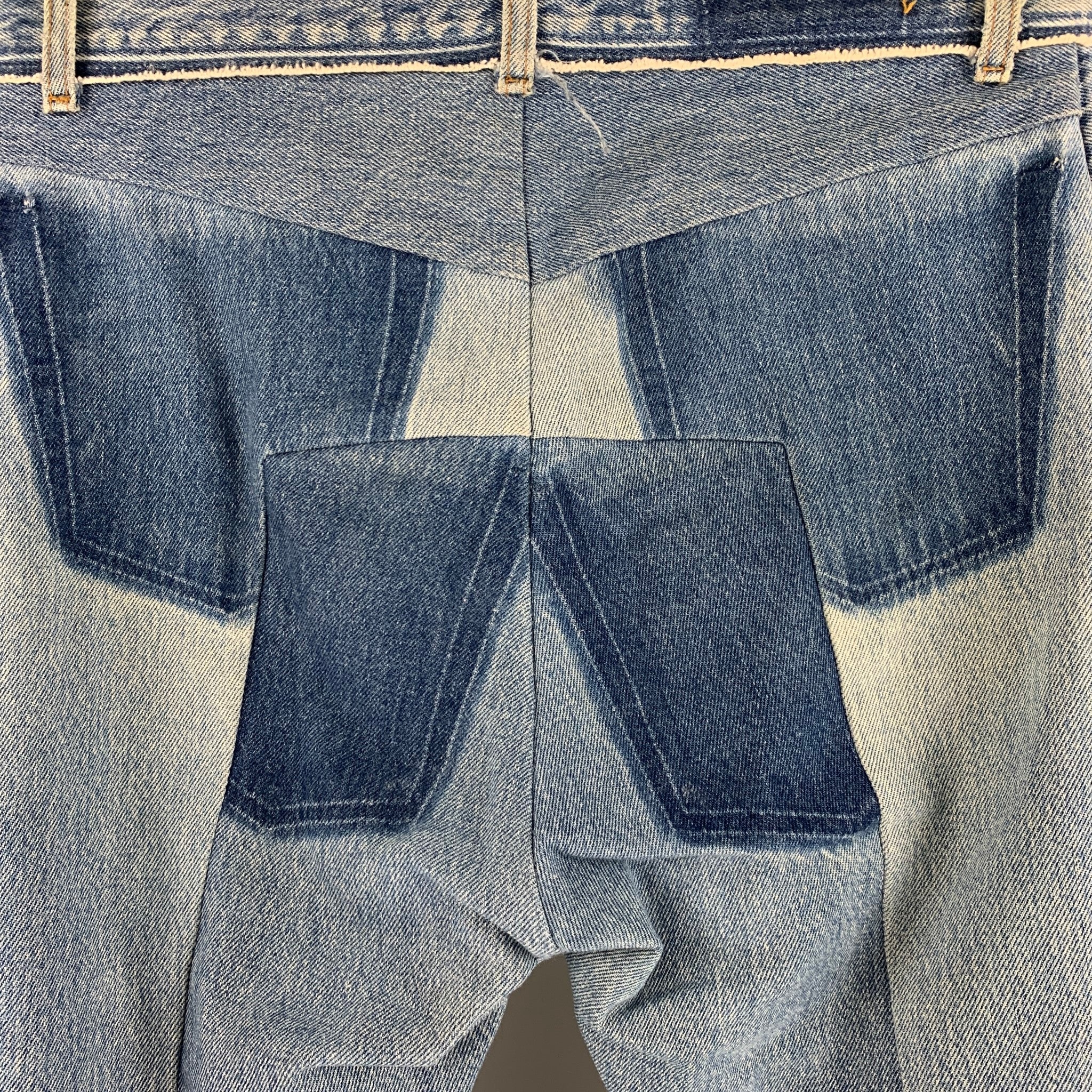 VETEMENTS Size 30 Blue Distressed Cotton Button Fly Jeans - Image 4