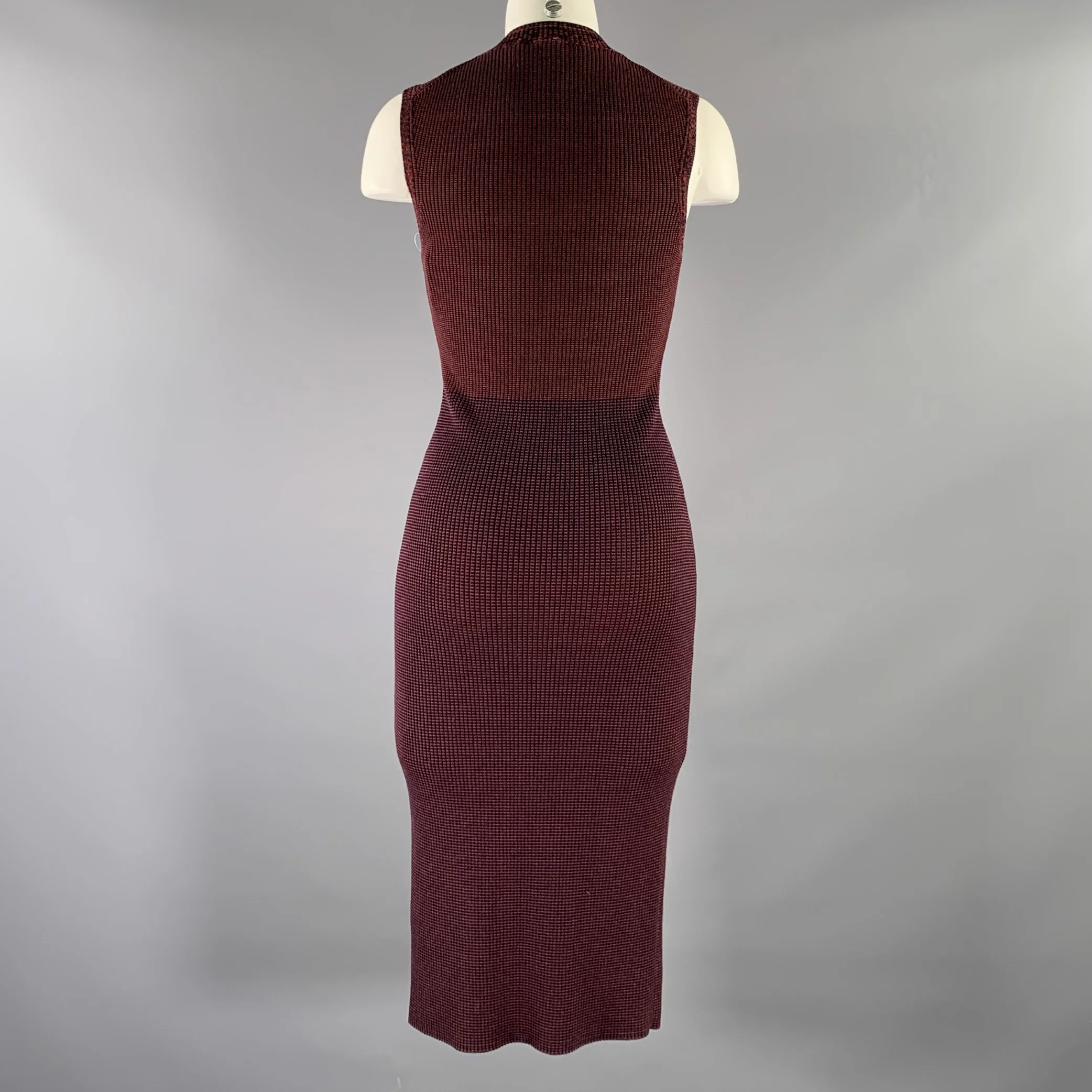 VICTORIA BECKHAM Size S Burgundy Navy Viscose Linen BodyCon Mid-Calf Dress - Image 4