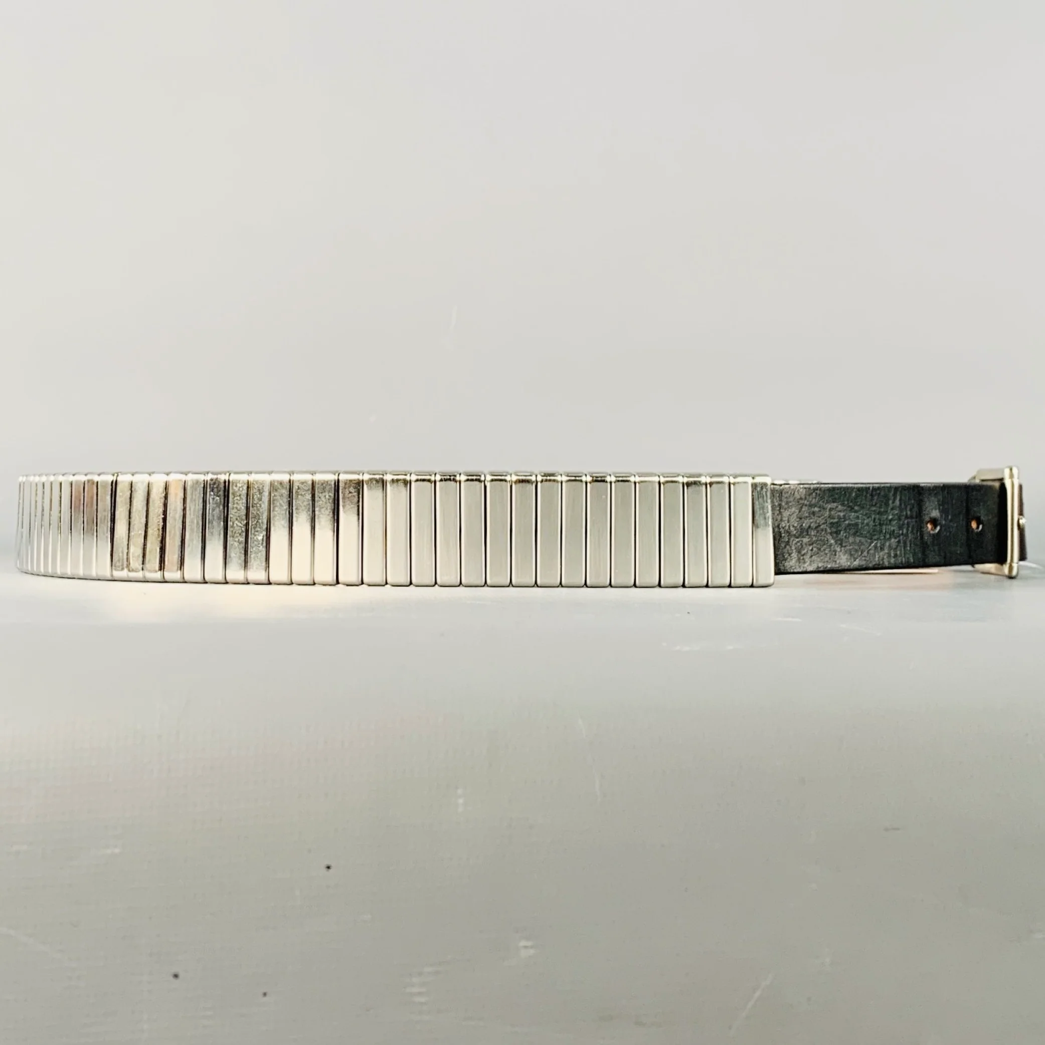 VIKTOR & ROLF Size 34 Silver Black Metal Leather Belt - Image 2