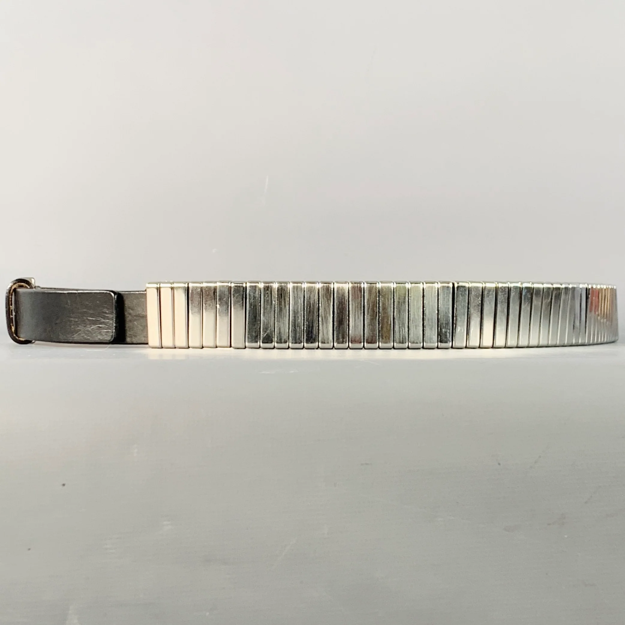 VIKTOR & ROLF Size 34 Silver Black Metal Leather Belt - Image 4