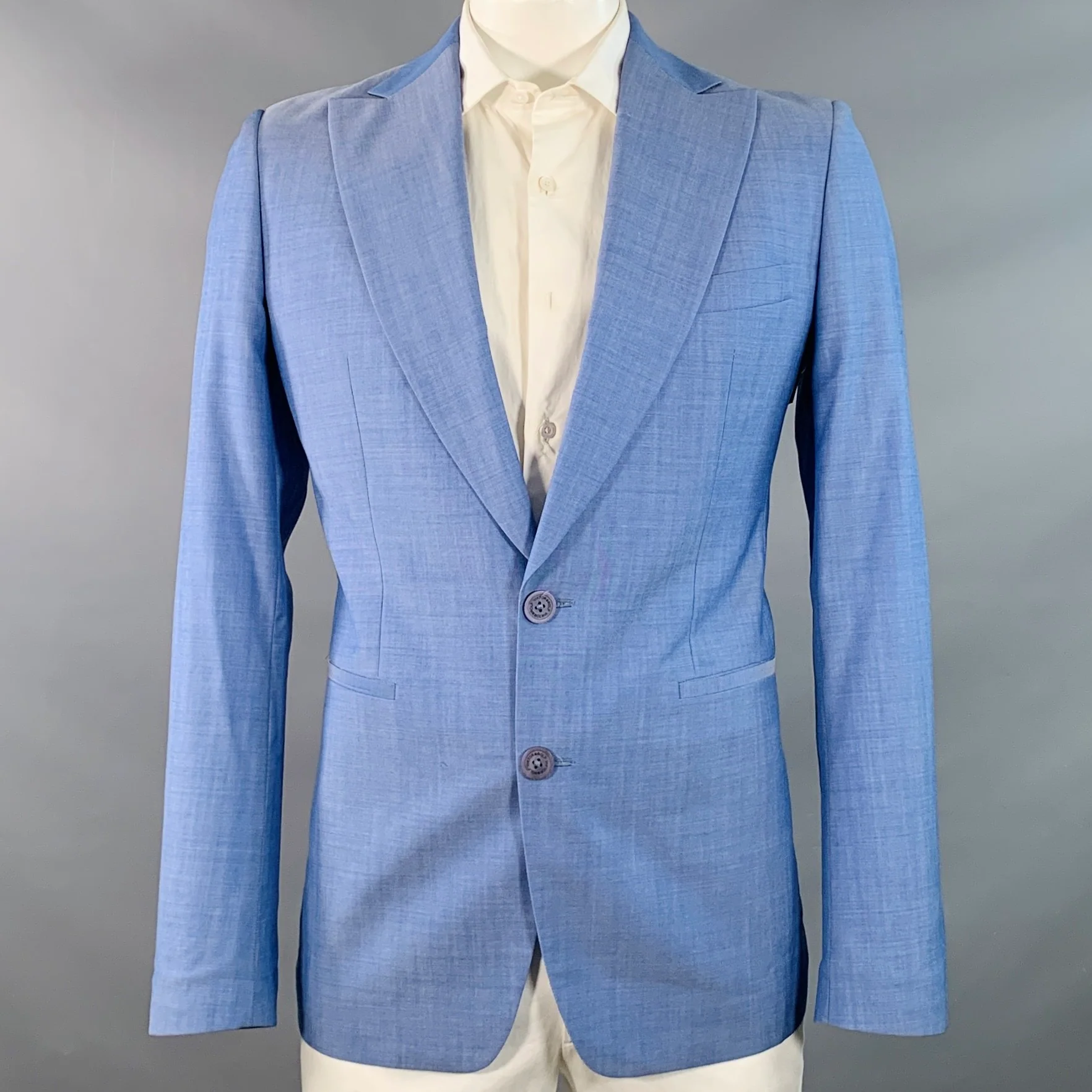 VIKTOR & ROLF Size 42 Blue Virgin Wool Peak Lapel Sport Coat