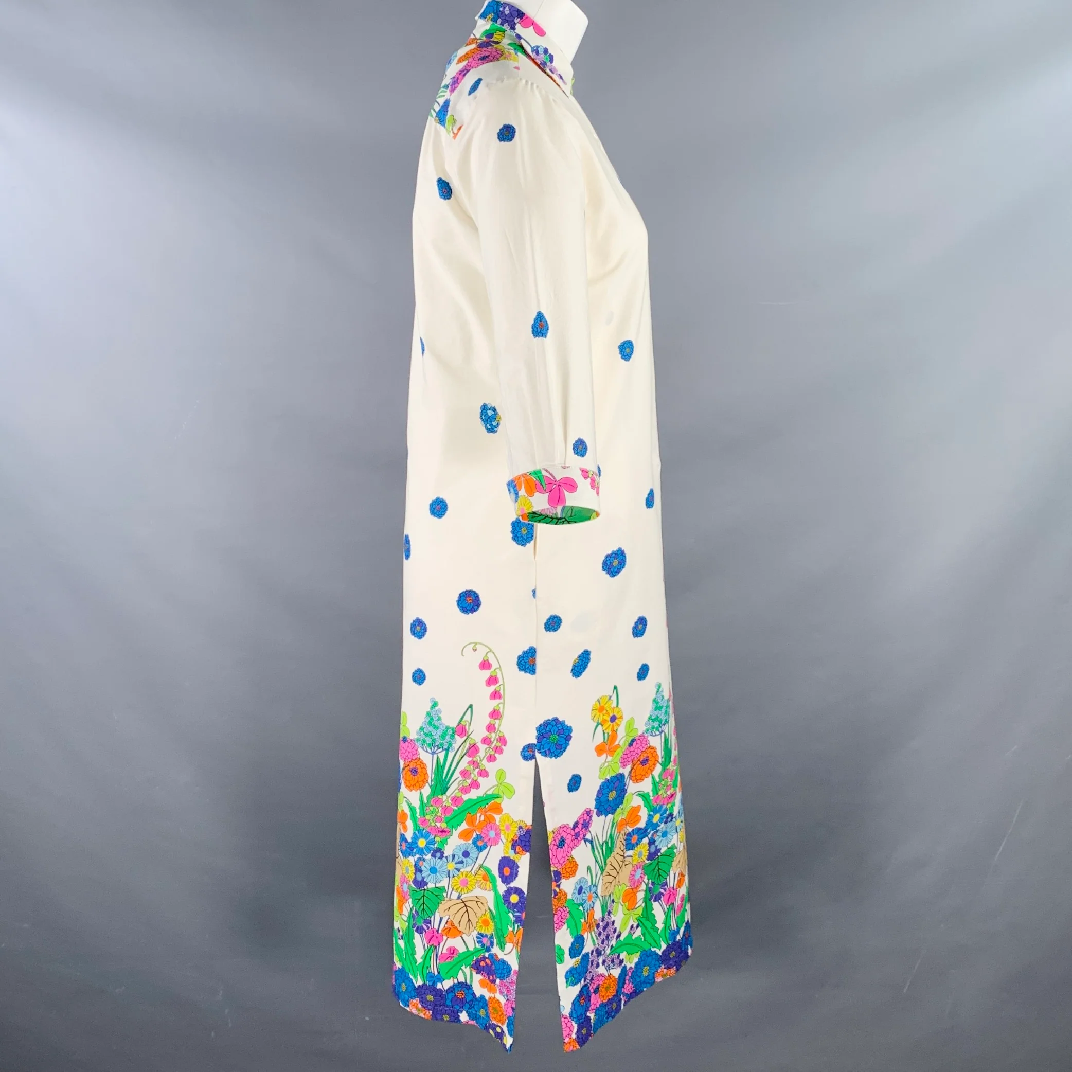 VILAGALLO Size XS Cream Multi Color Cotton Blend Floral Shirt Dress - Image 3