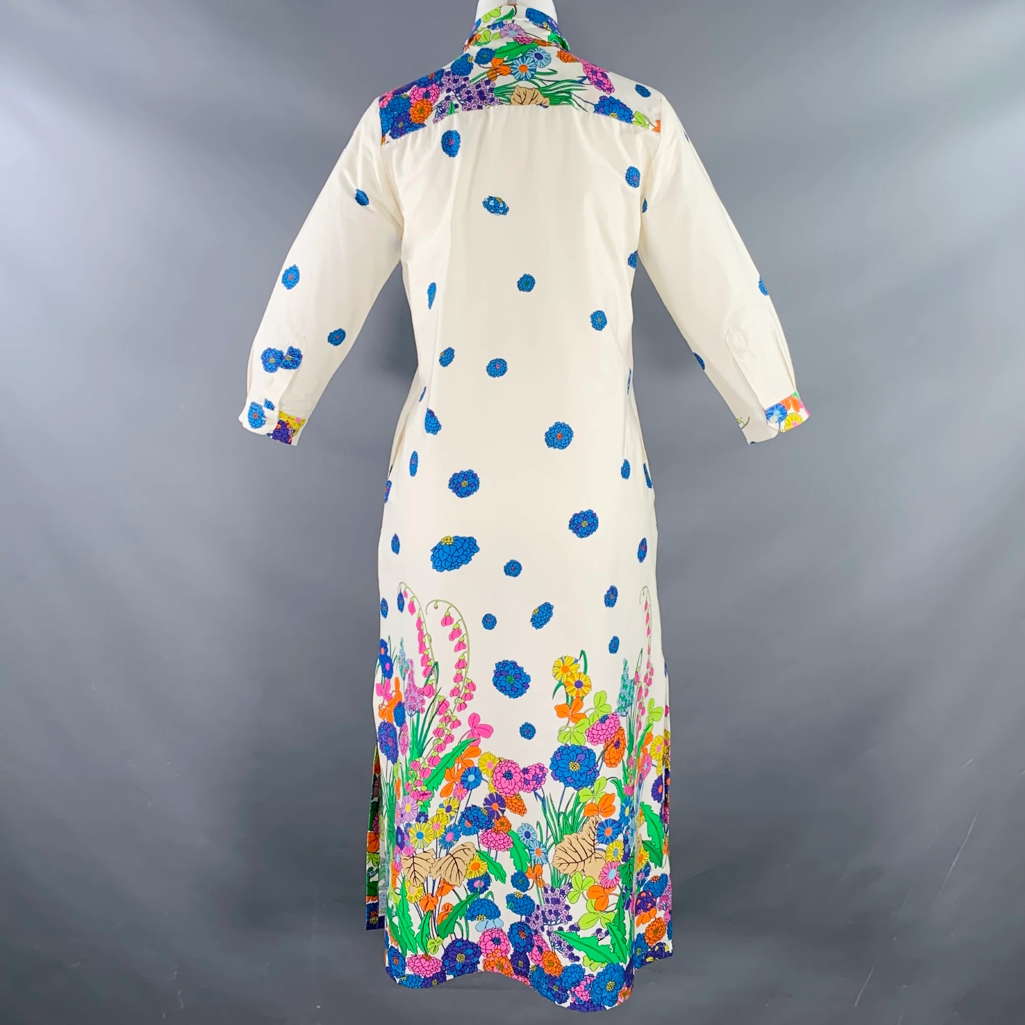 VILAGALLO Size XS Cream Multi Color Cotton Blend Floral Shirt Dress - Image 4