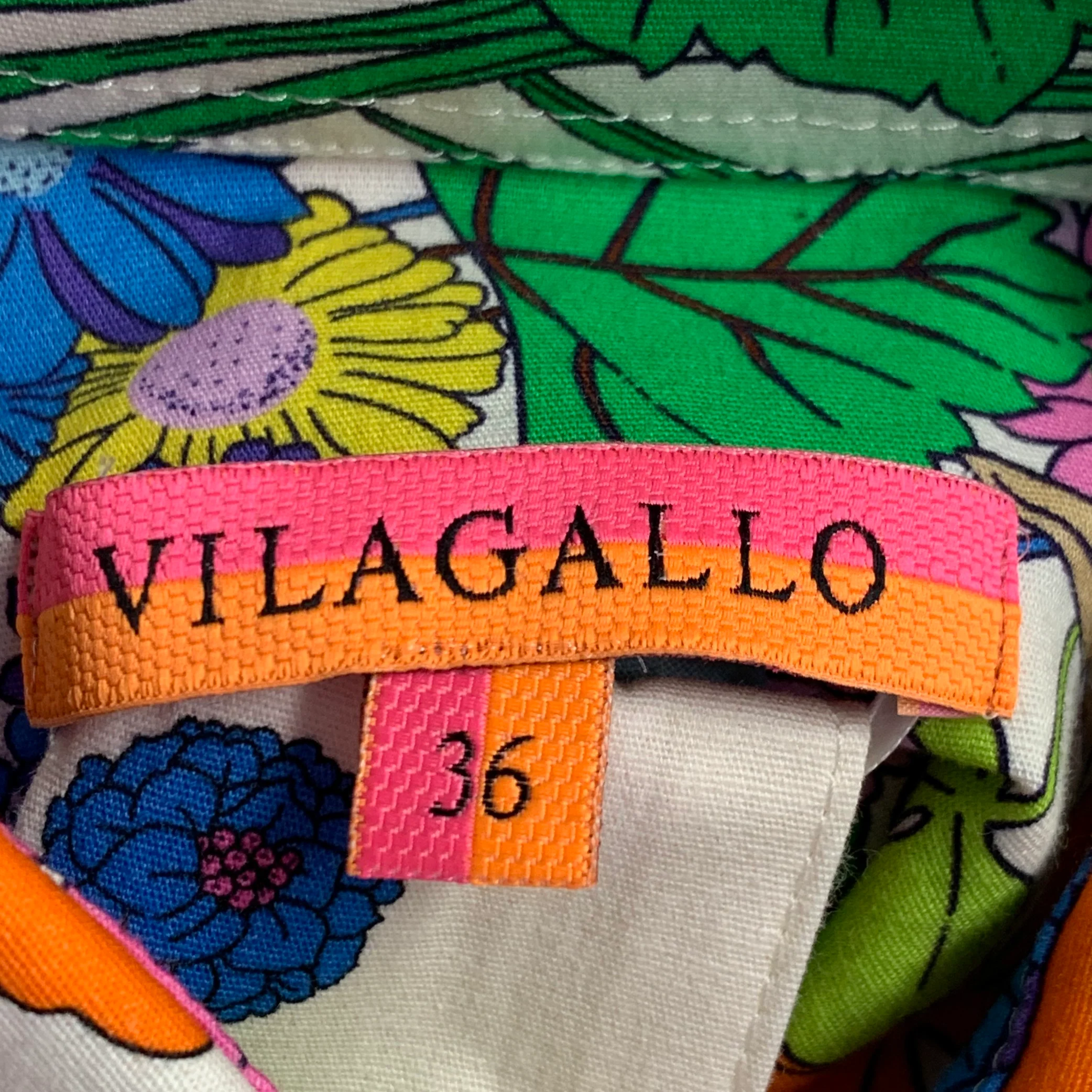 VILAGALLO Size XS Cream Multi Color Cotton Blend Floral Shirt Dress - Image 5