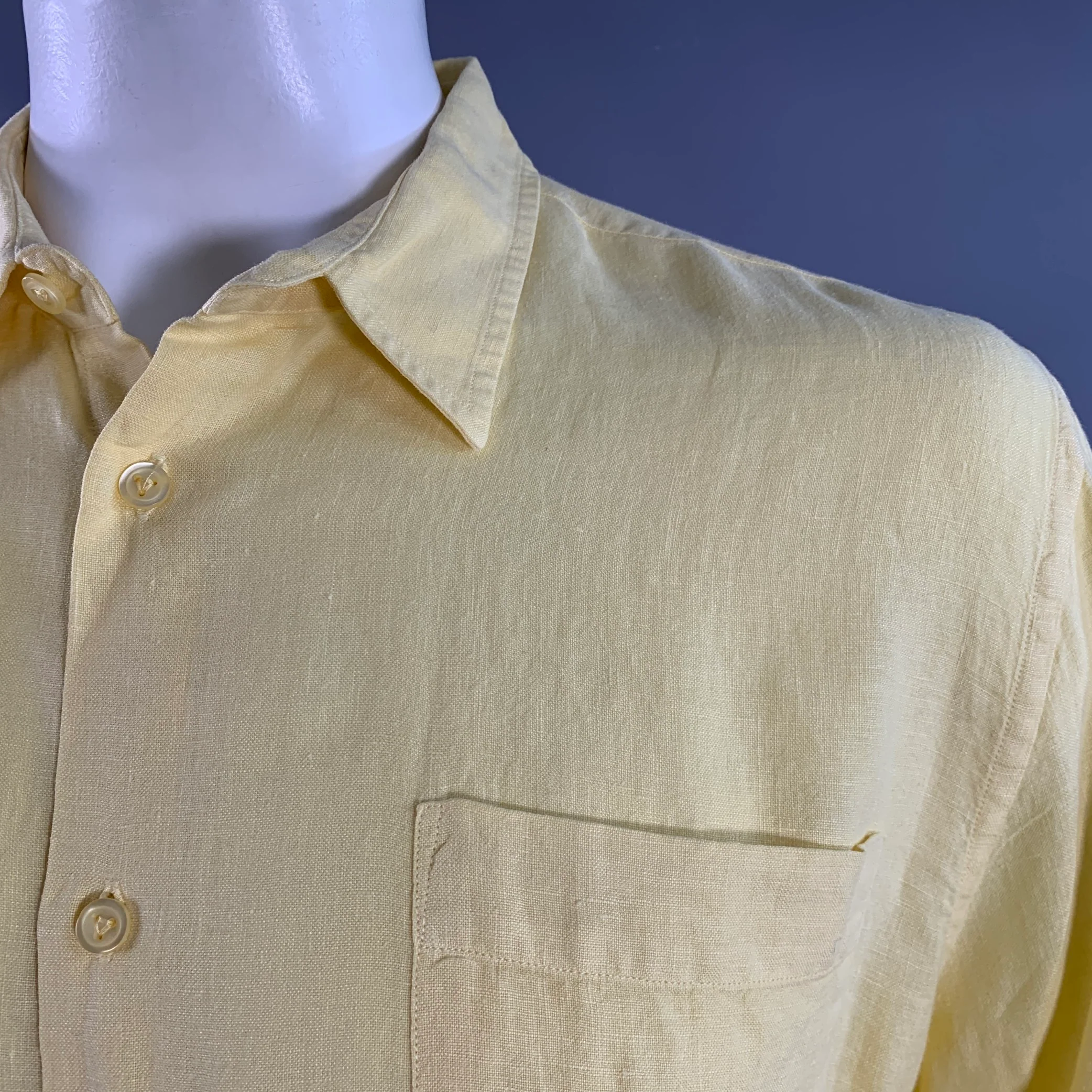 VILEBREQUIN Size XL Yellow Linen One Pocket Long Sleeve Shirt - Image 6