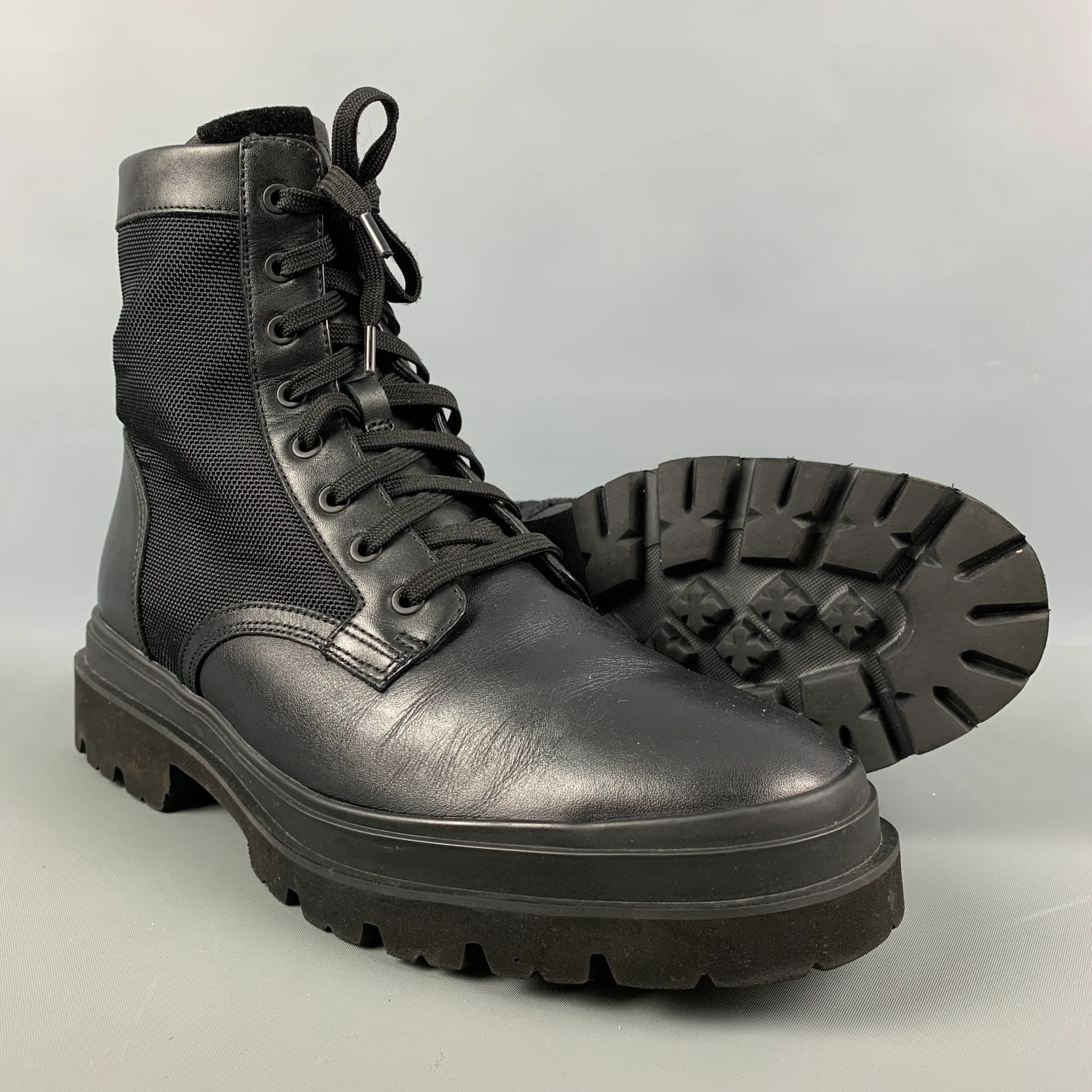 VINCE -Raider- Size 9 Black Mixed Fabrics Leather Zip Boots - Image 5