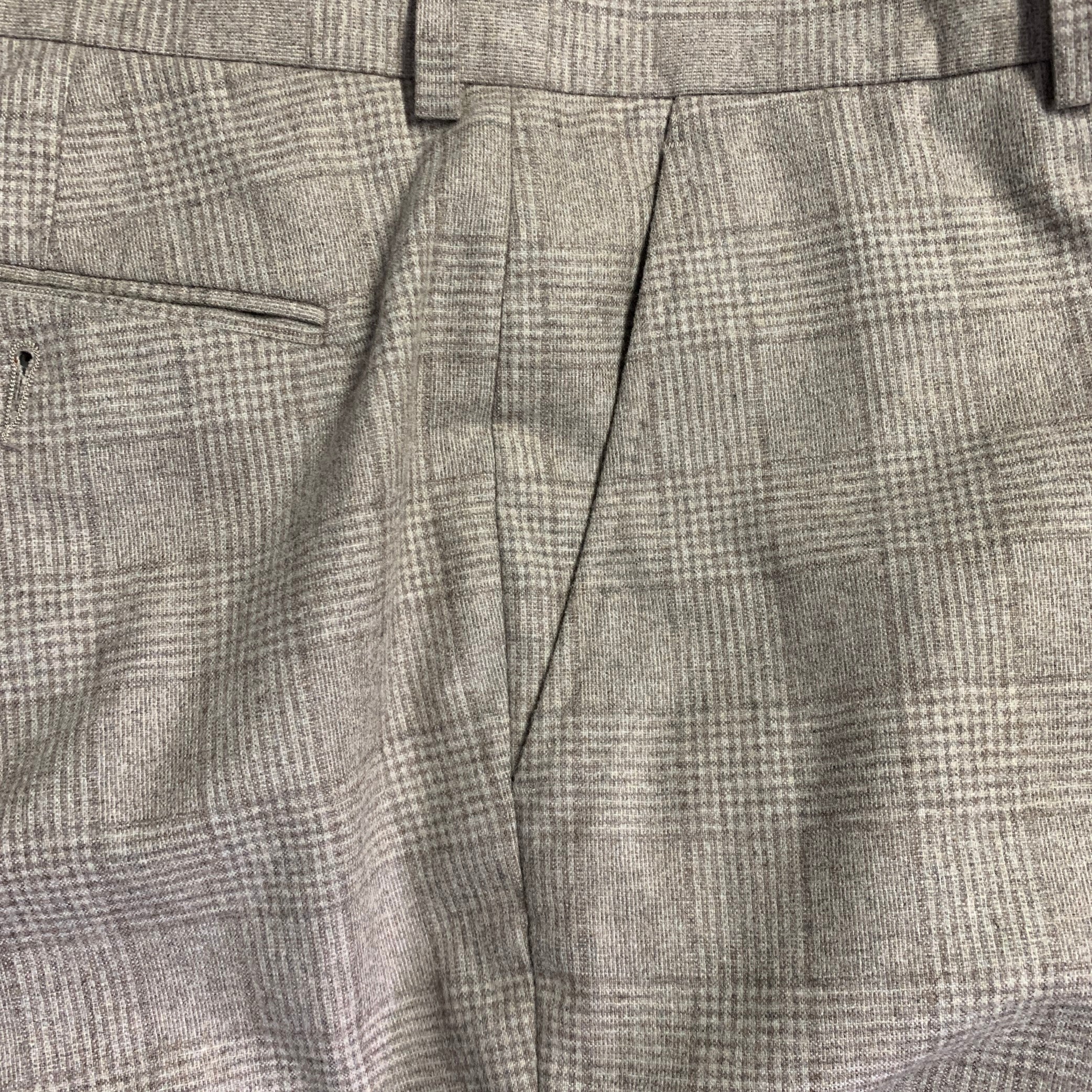 VINCE Size 32 Beige Taupe Plaid Cashmere Wool Tapered Casual Pants - Image 7