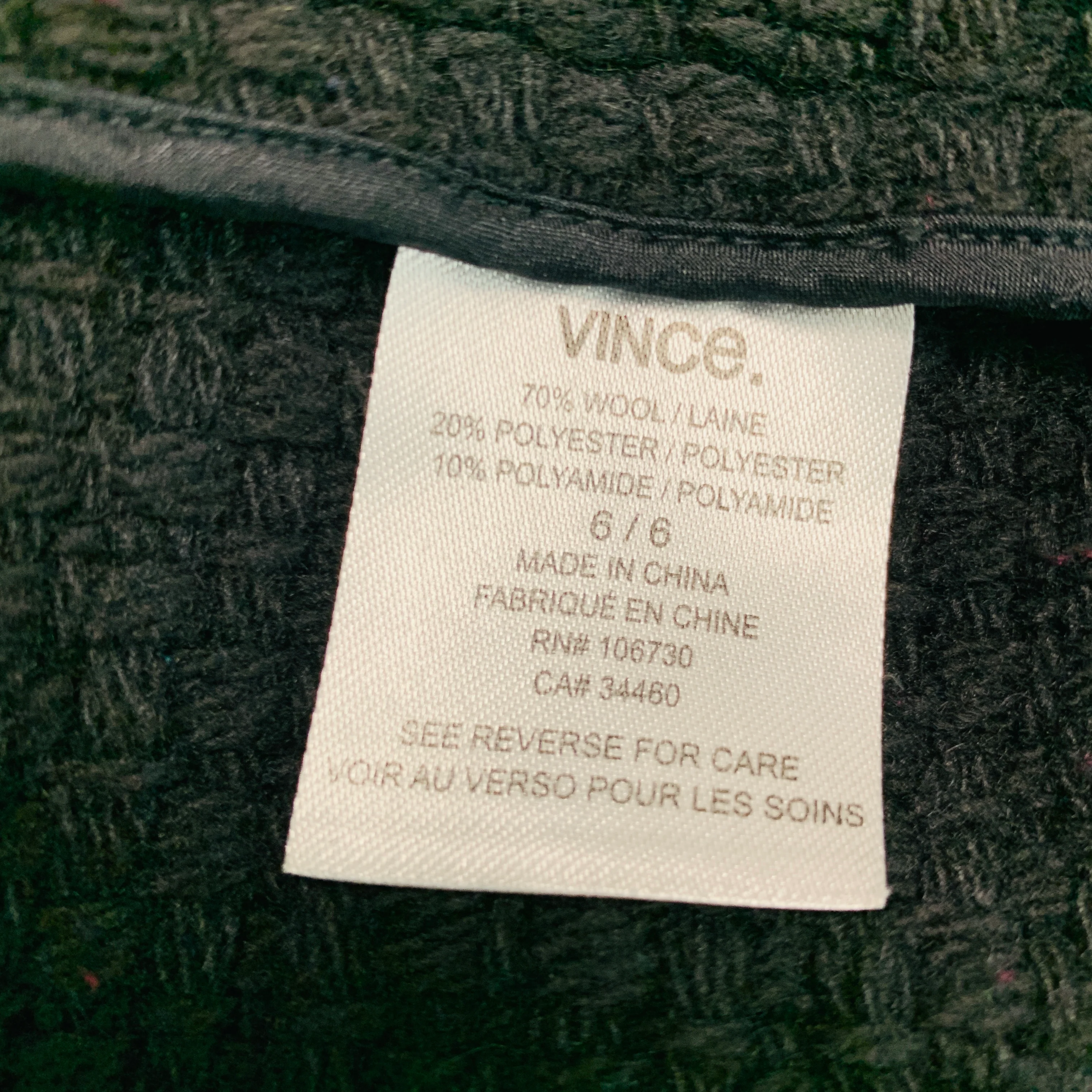 VINCE Size 6 Black Wool Blend Faux Leather Zip Up Jacket - Image 7