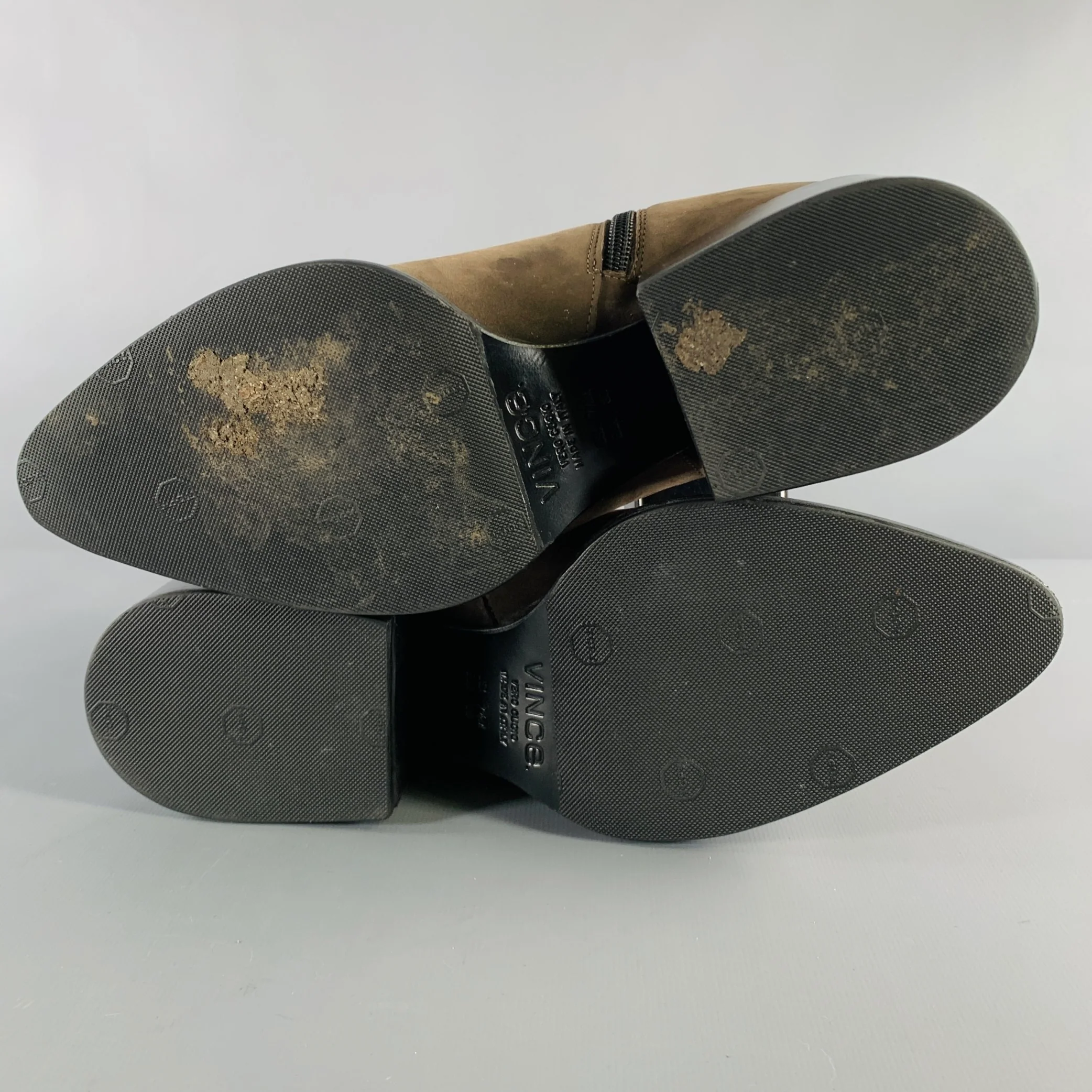 VINCE Size 7.5 Grey Brown Suede Chunky Heel Boots - Image 6