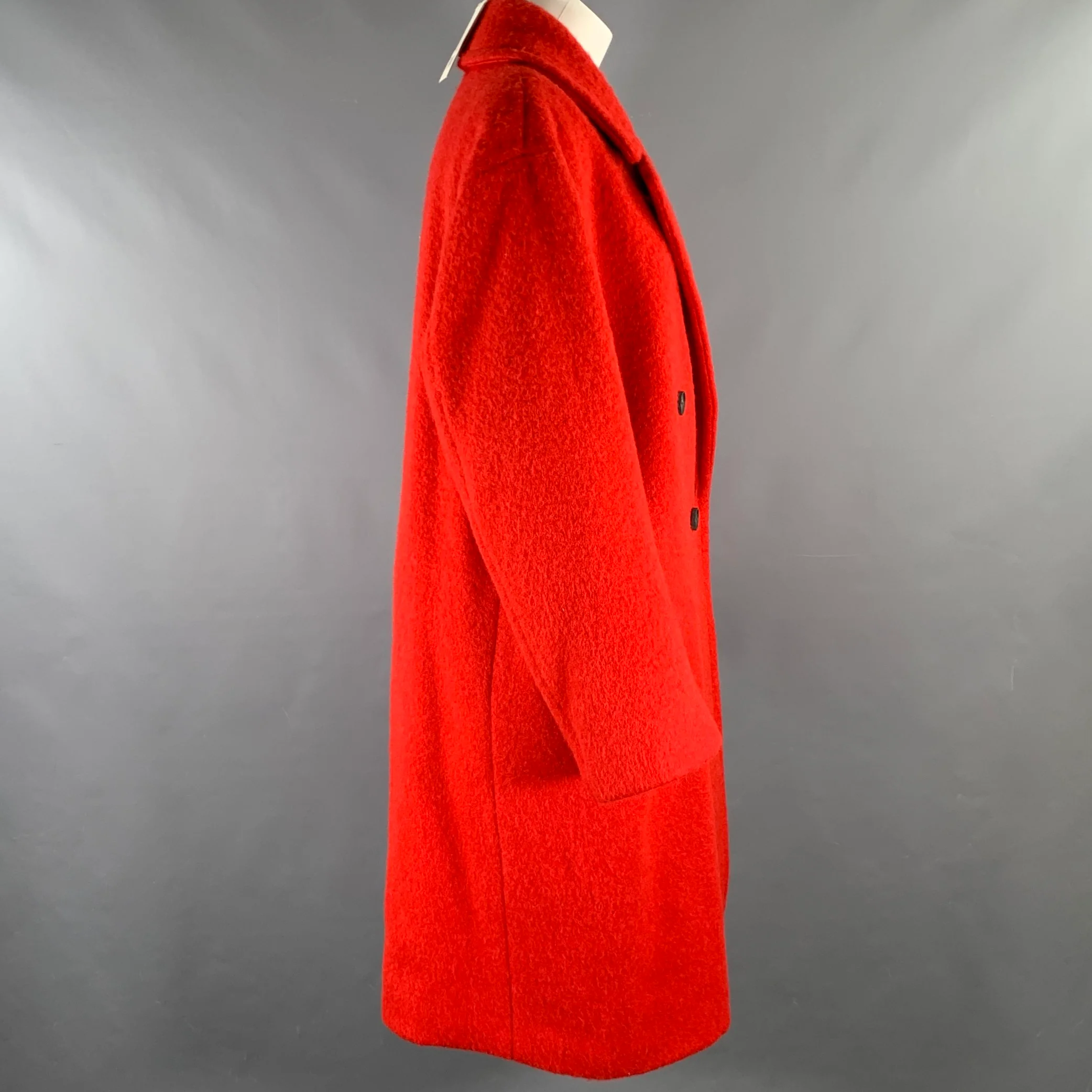 VINCE Size L Red Alpaca Blend Textured Notch Lapel Coat - Image 3