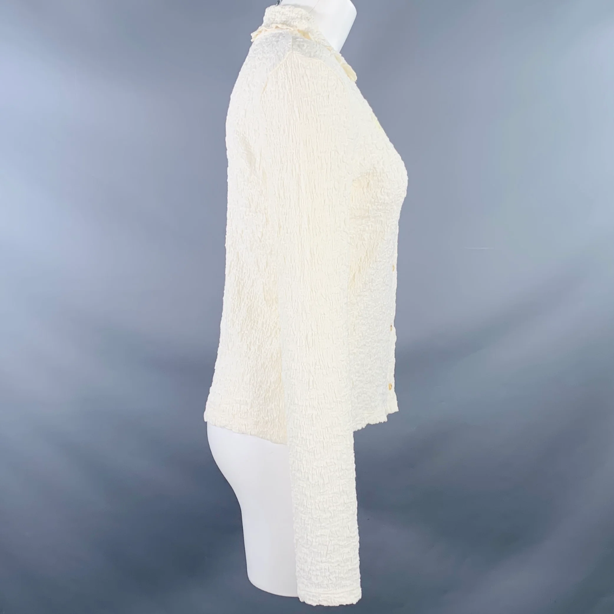 VINCE Size M Cream Cotton Blend Wrinkled Buttoned Casual Top - Image 3