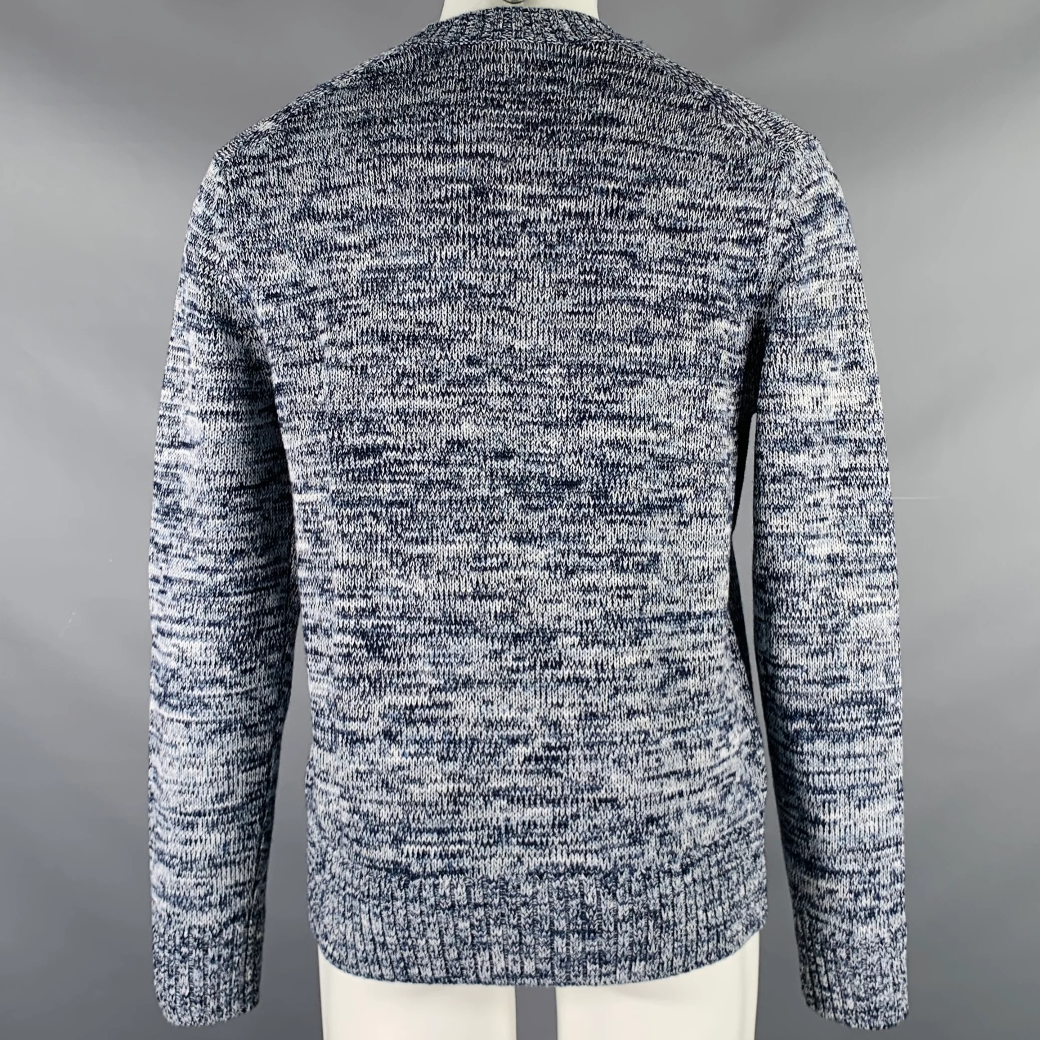 VINCE Size M Navy White Knit Linen Cotton Merino Wool Crew Neck Sweater - Image 4