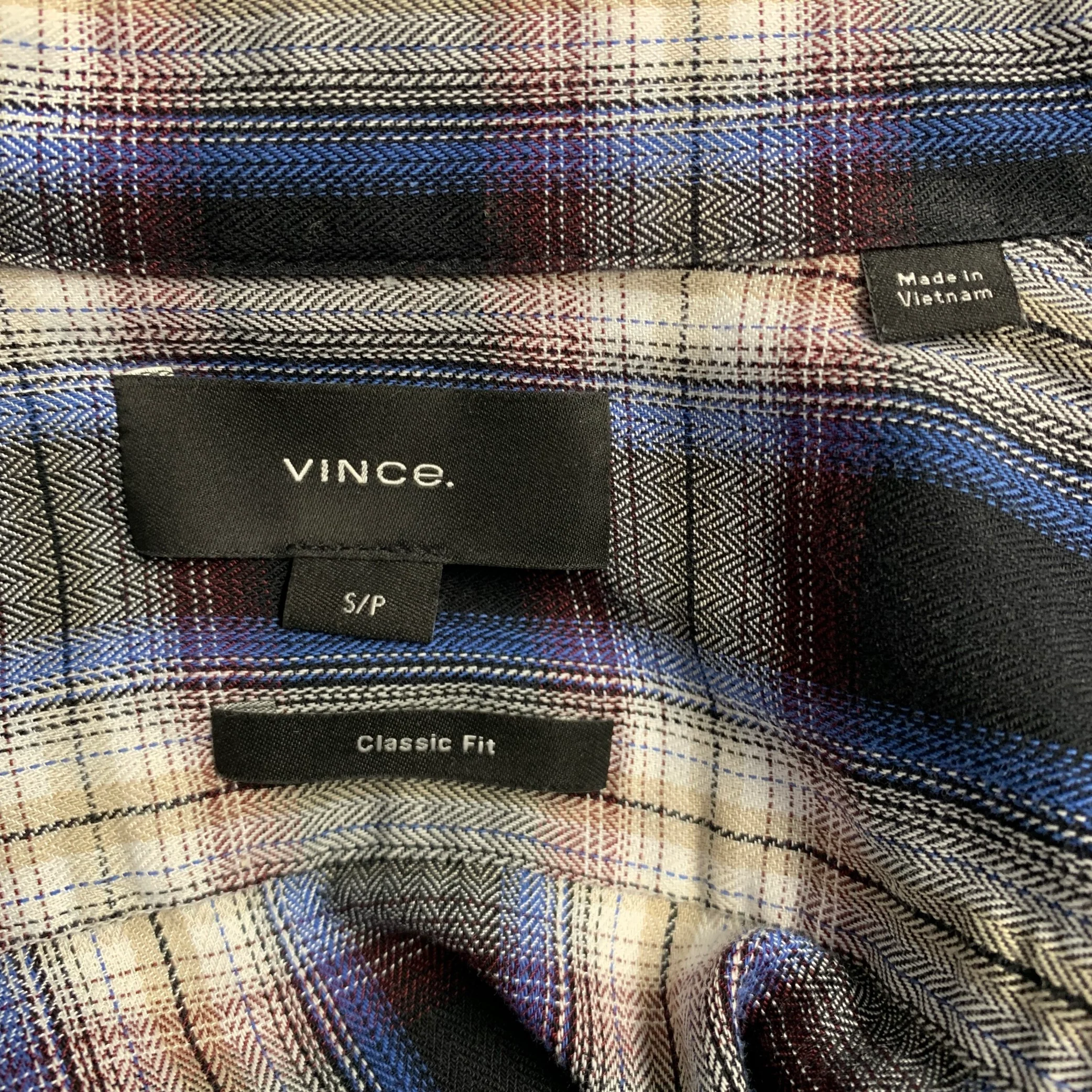 VINCE Size S Black Red Plaid Cotton Blend Spread Collar Long Sleeve Shirt - Image 5