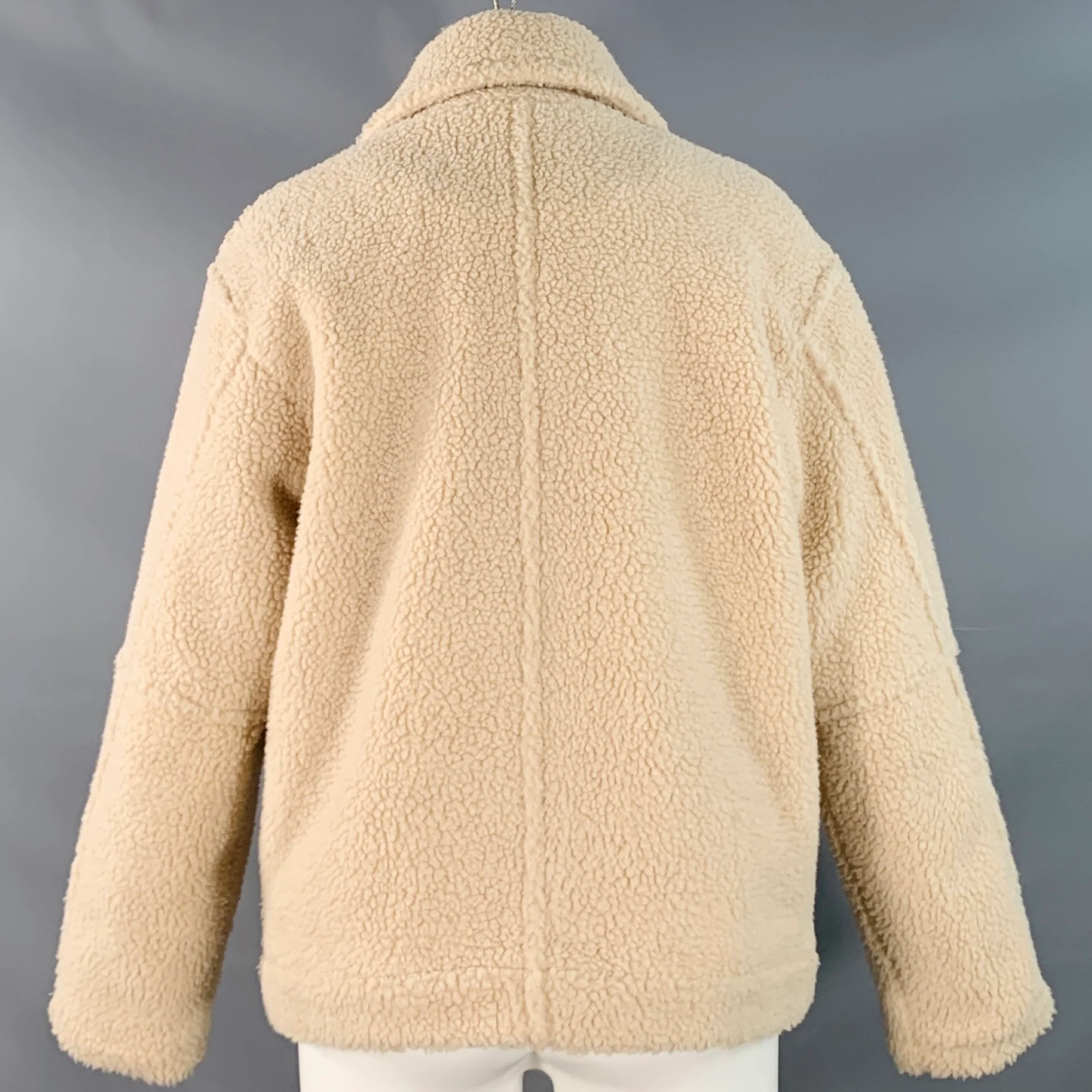 VINCE Size S Cream Faux Shearling Hidden Buttons Jacket - Image 3