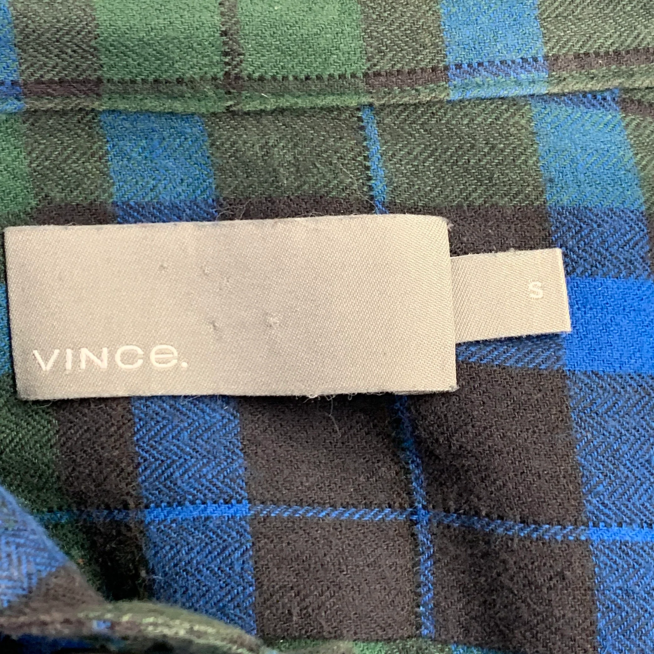 VINCE Size S Green Blue Plaid Cotton Blend Raw Edge Long Sleeve Shirt - Image 4