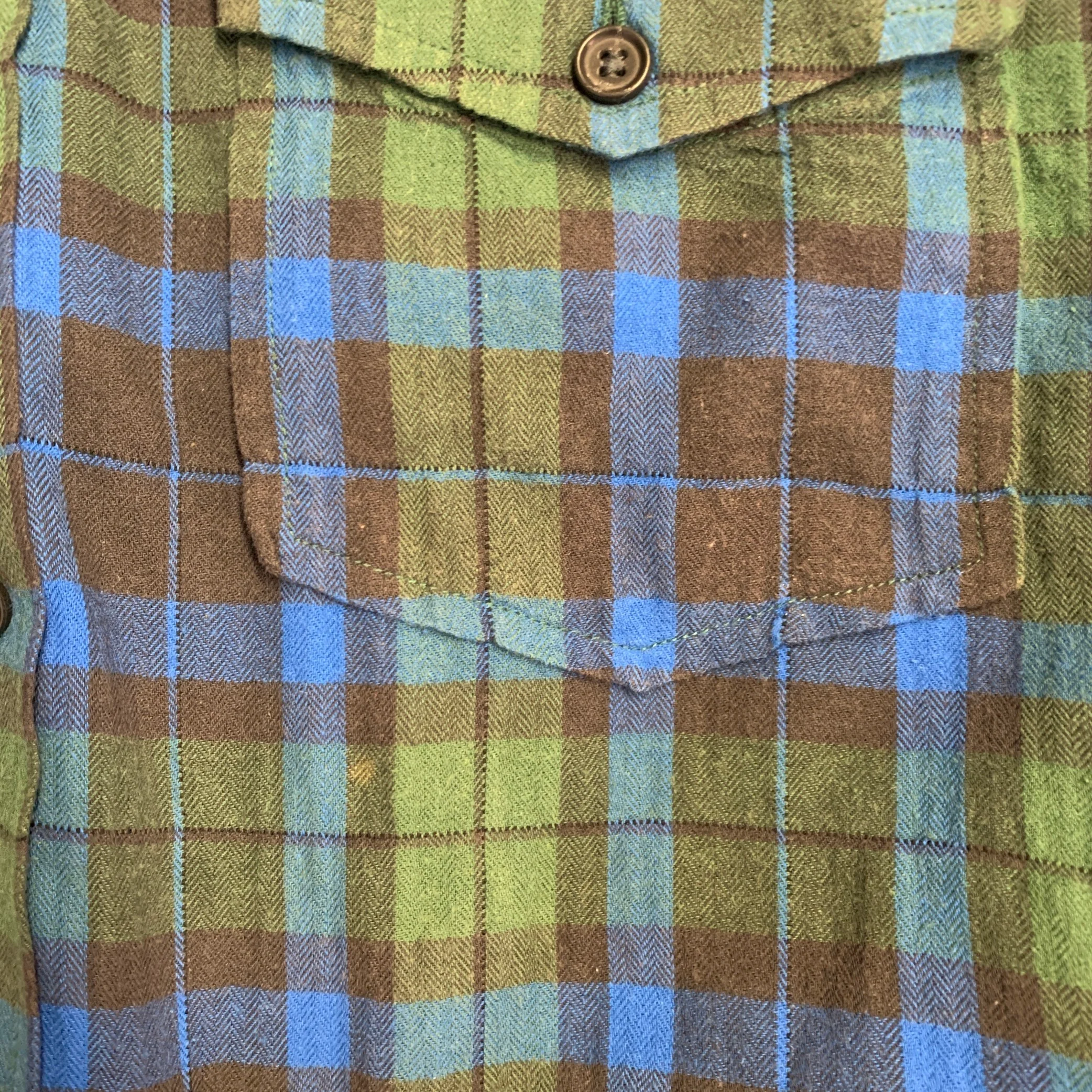 VINCE Size S Green Blue Plaid Cotton Blend Raw Edge Long Sleeve Shirt - Image 7