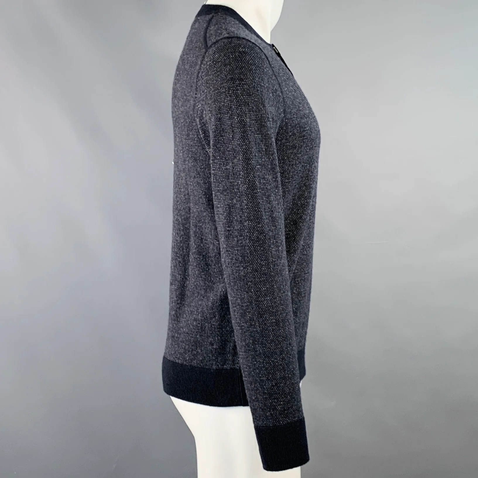 VINCE Size S Navy Grey Wool Cashmere Henley Pullover - Image 2