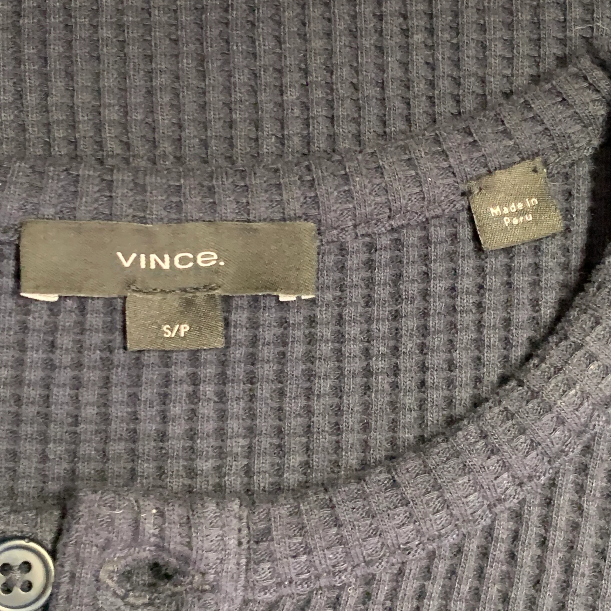 VINCE Size S Navy Waffle Knit Cotton Blend Henley Pullover - Image 5