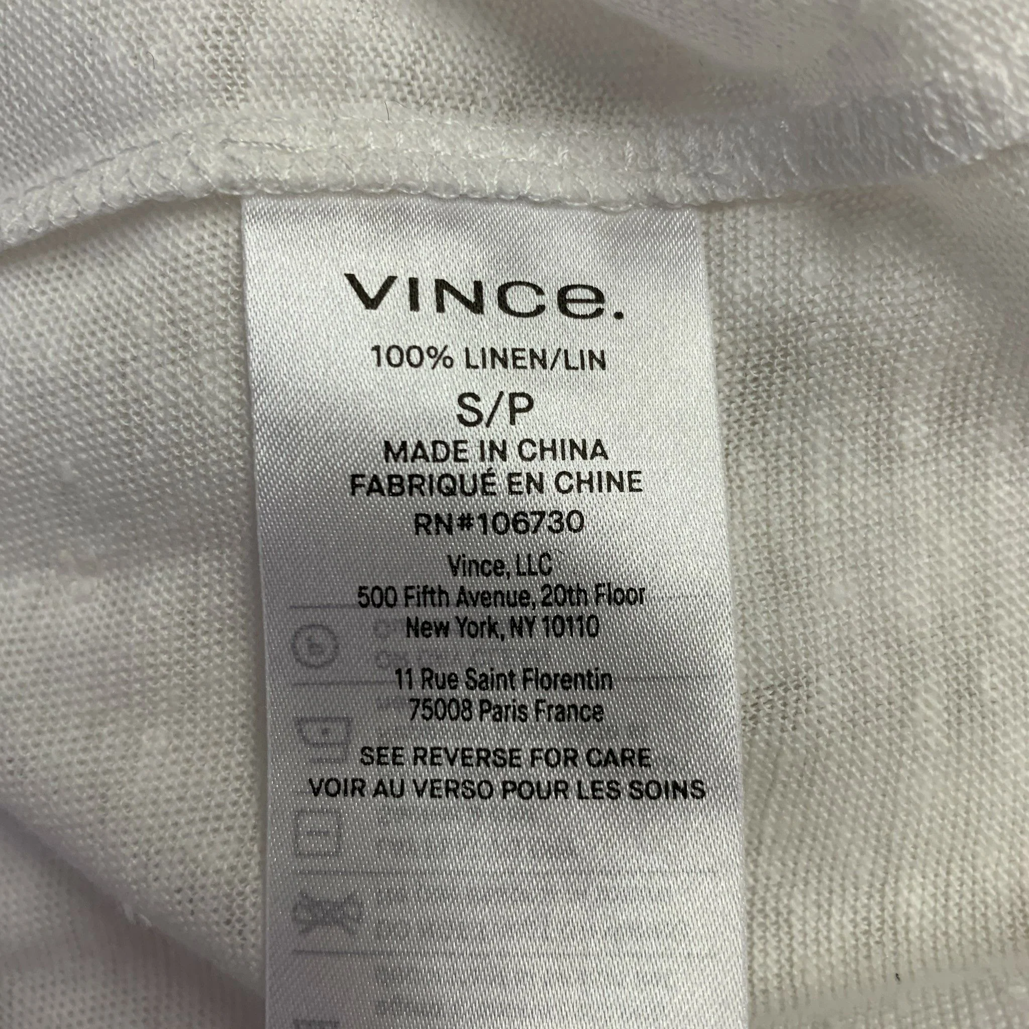 VINCE Size S White Blue Linen Crew Neck Baseball Tee Pullover - Image 5
