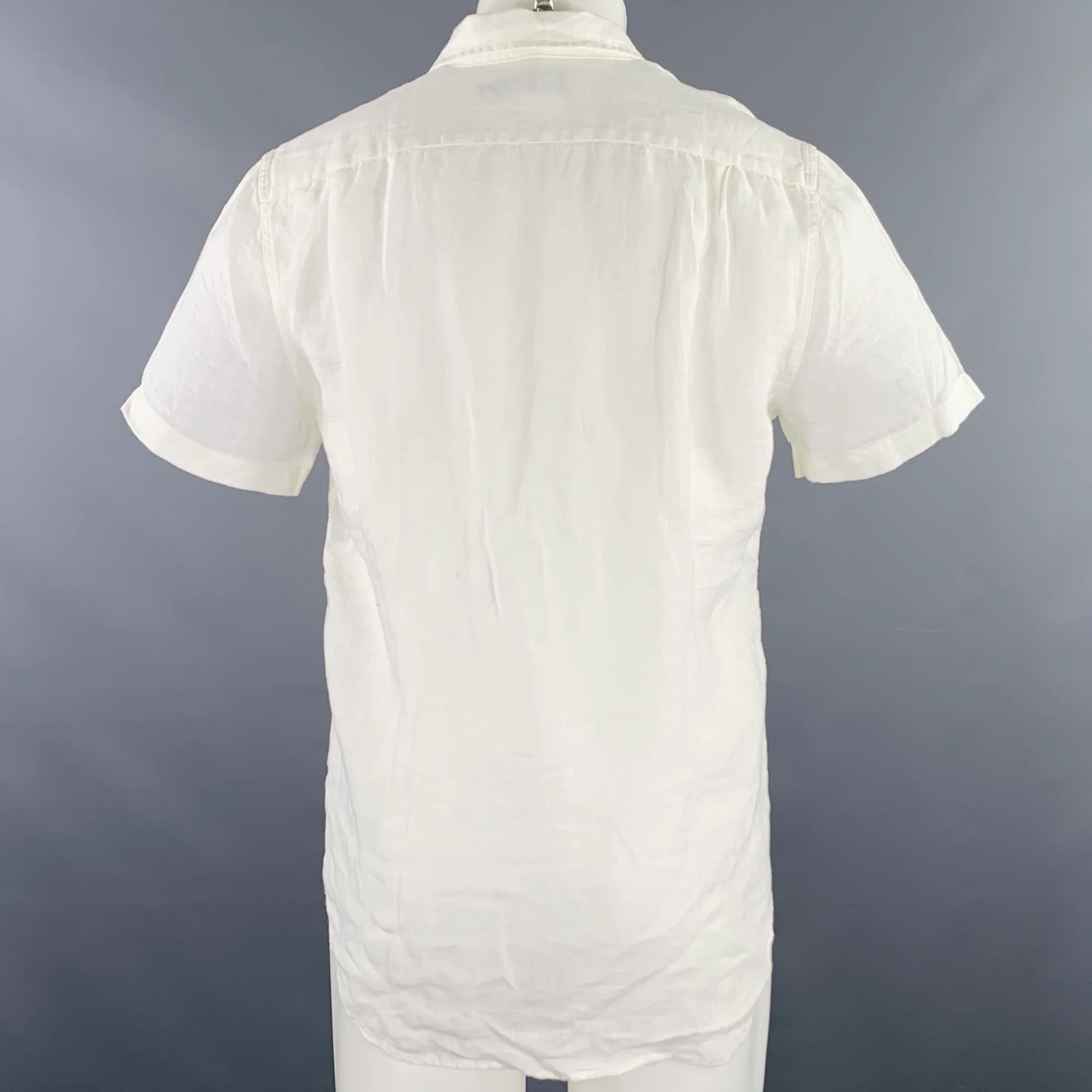 VINCE Size S White Linen One Pocket Short Sleeve Shirt - Image 2