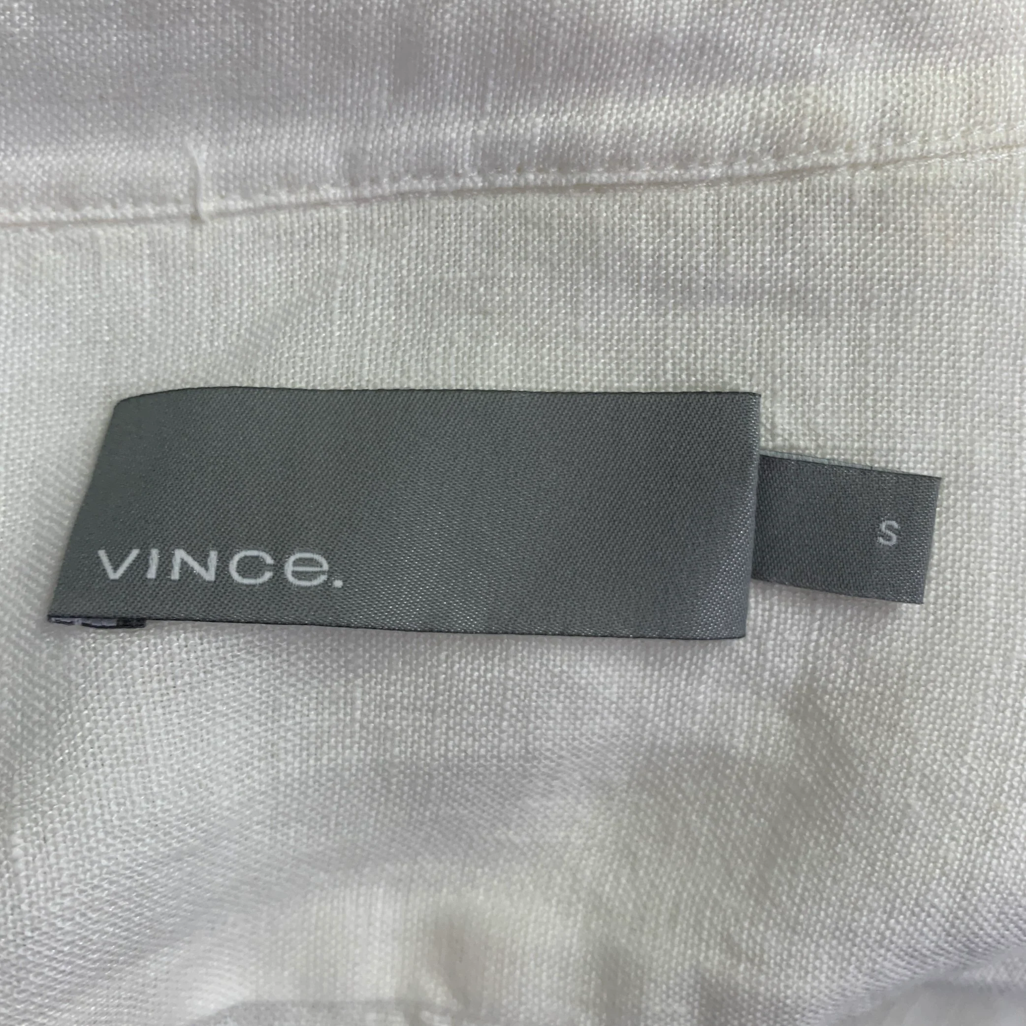 VINCE Size S White Linen One Pocket Short Sleeve Shirt - Image 3