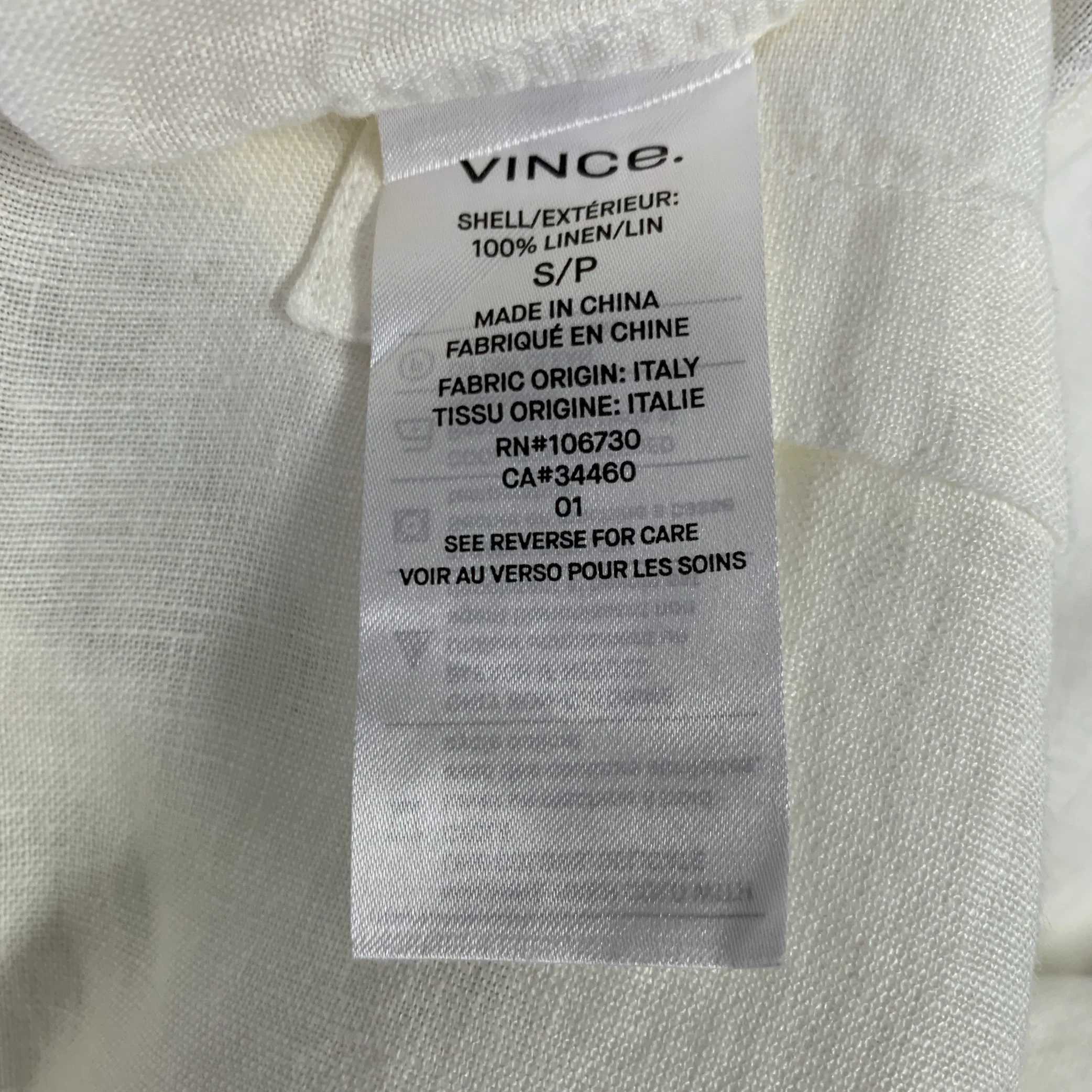 VINCE Size S White Linen One Pocket Short Sleeve Shirt - Image 4