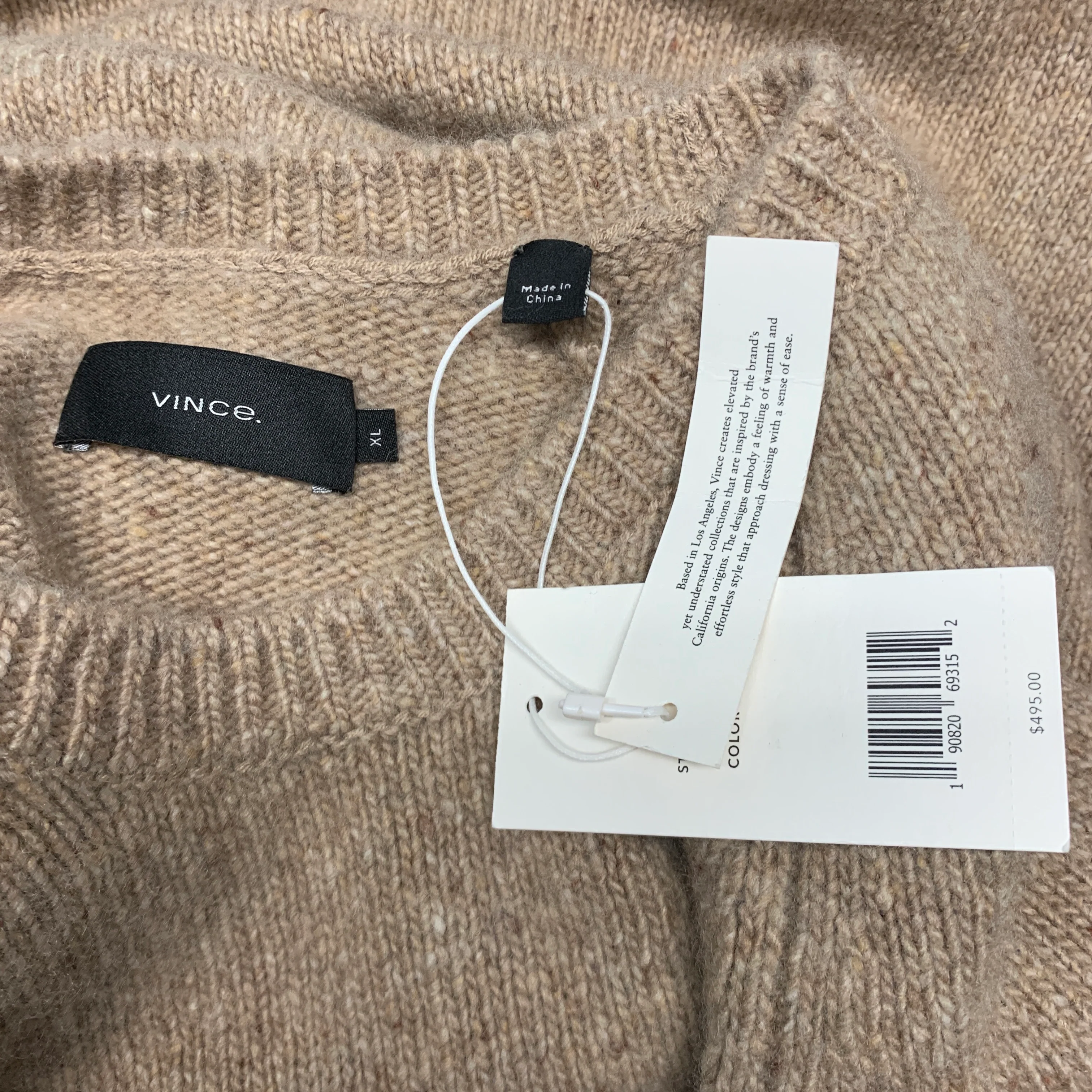 VINCE Size XL Beige Camel Knit Cashmere Crew Neck Sweater - Image 5