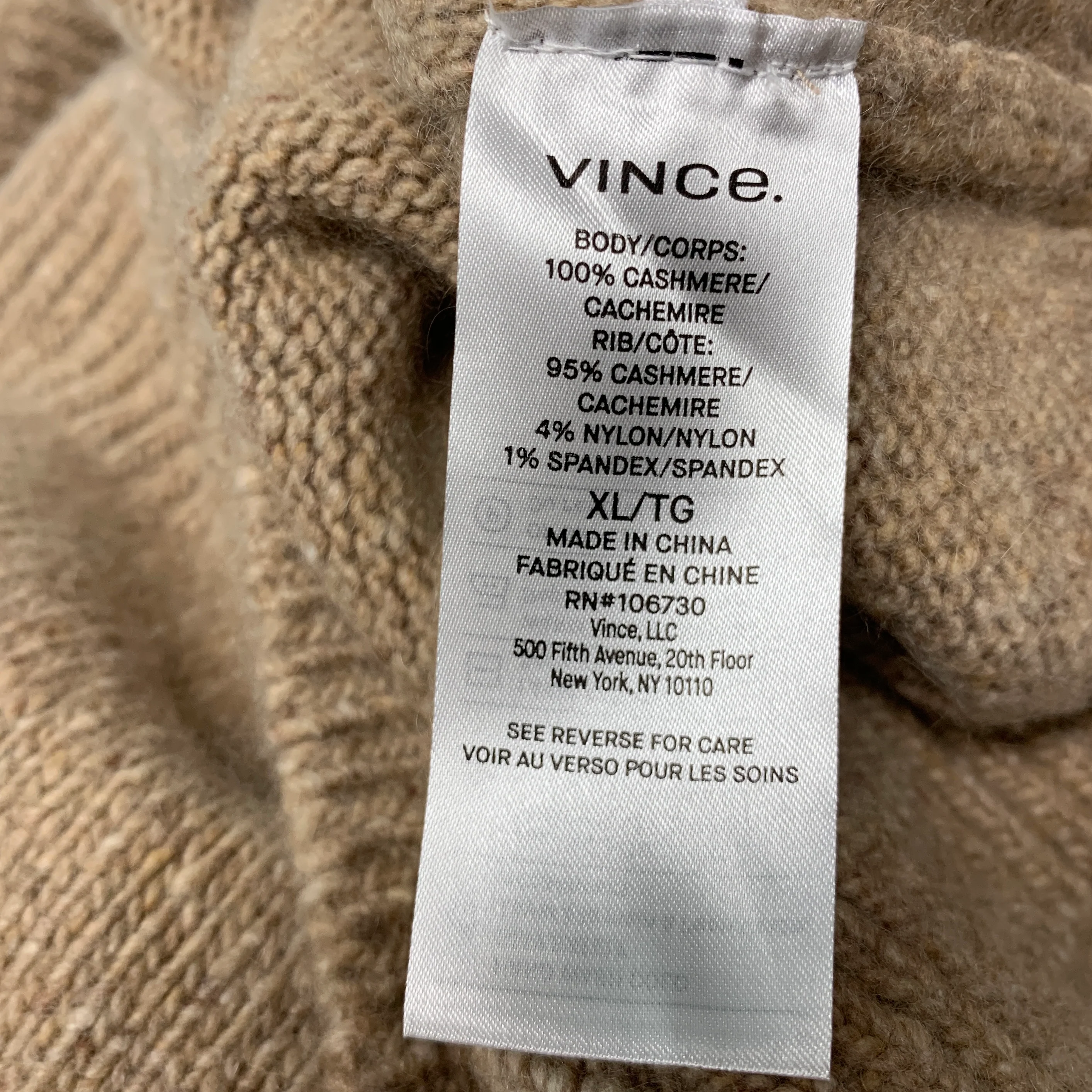 VINCE Size XL Beige Camel Knit Cashmere Crew Neck Sweater - Image 6