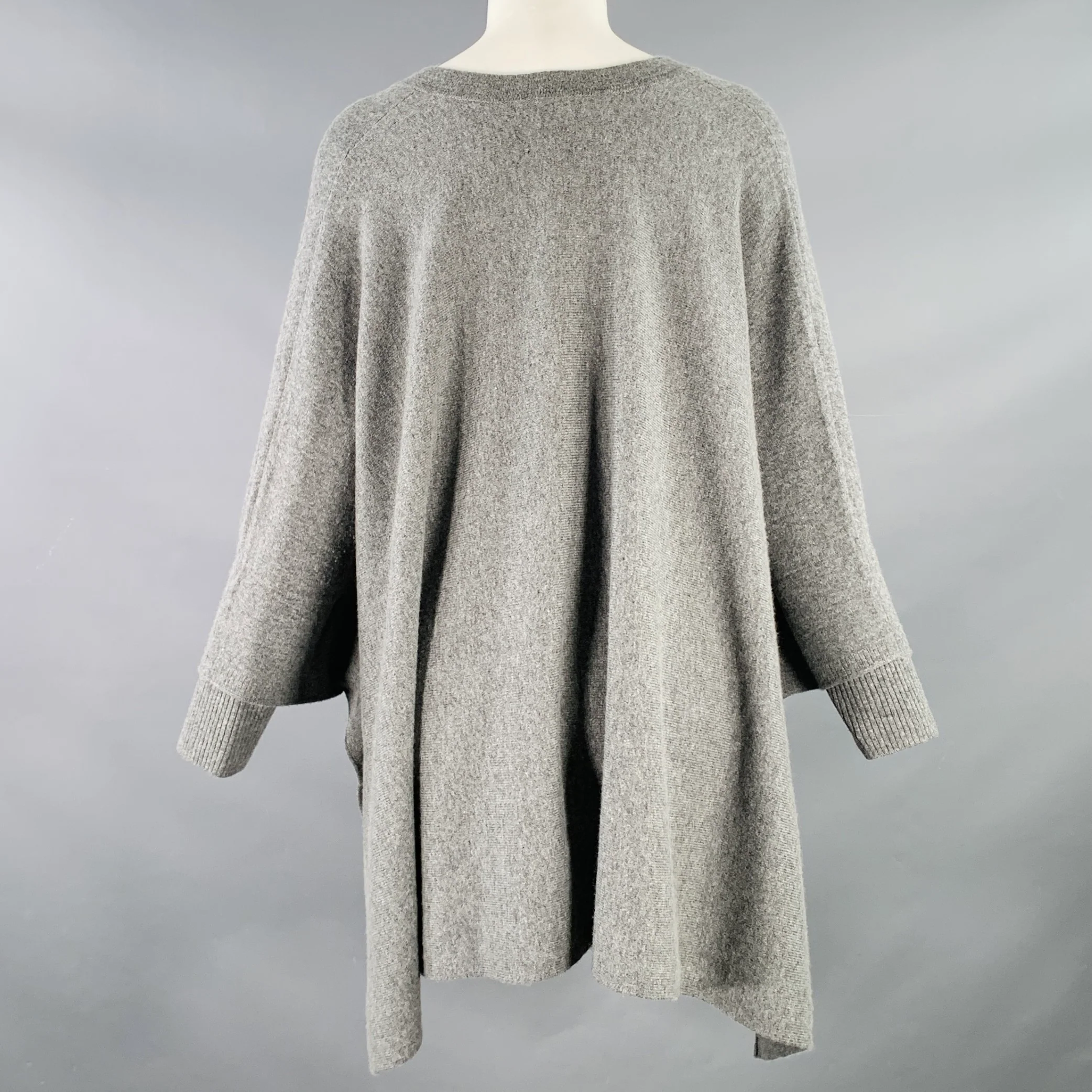 VINCE Size XS/S Grey Wool Cashmere Poncho V-Neck Casual Top - Image 3