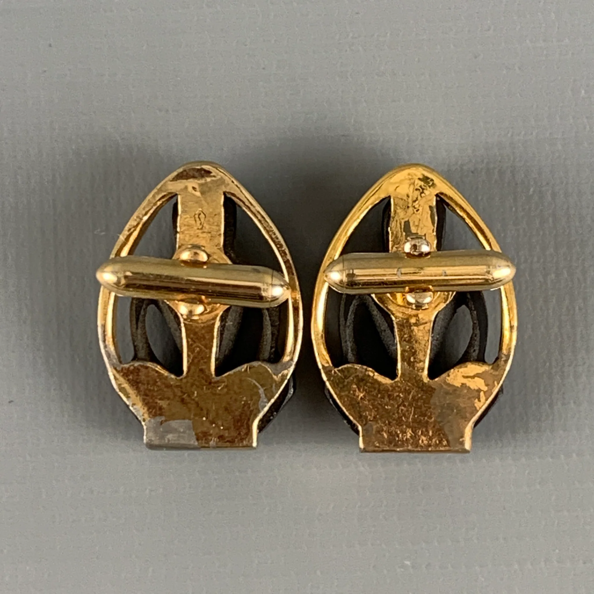VINTAGE Black Gold Mixed Materials Acetate Cuff Links - Image 3