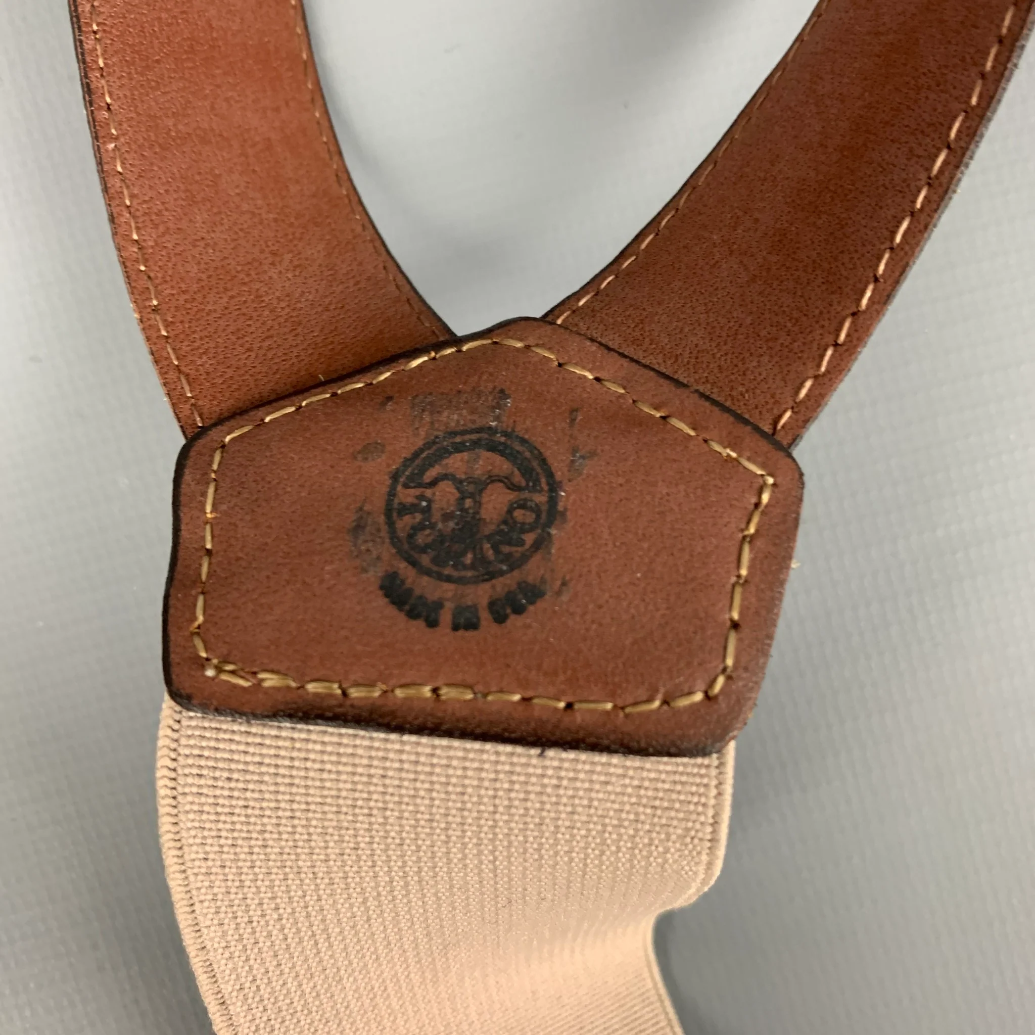 VINTAGE Brown Embossed Leather Suspenders - Image 4