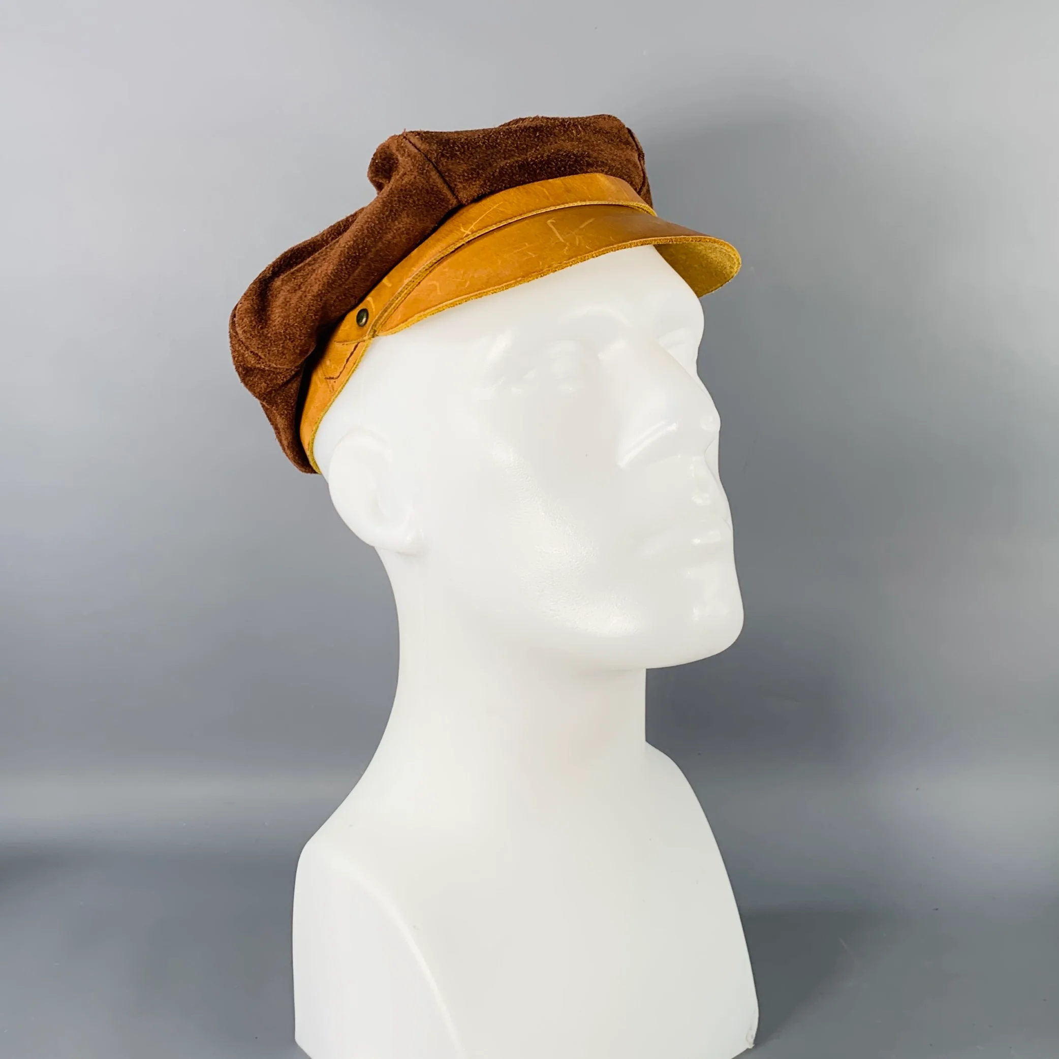 VINTAGE Brown Mustard Two Tone Suede Newsboy Cap Hat
