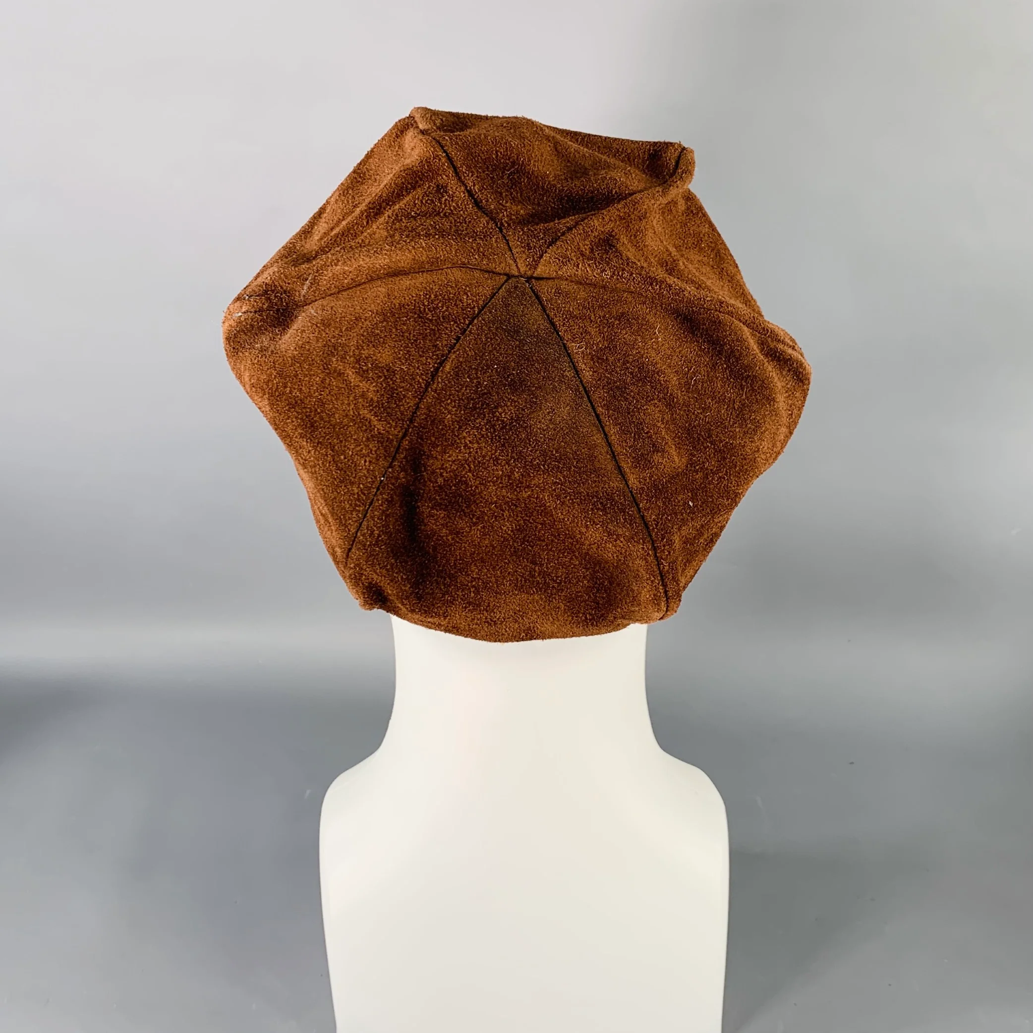 VINTAGE Brown Mustard Two Tone Suede Newsboy Cap Hat - Image 4