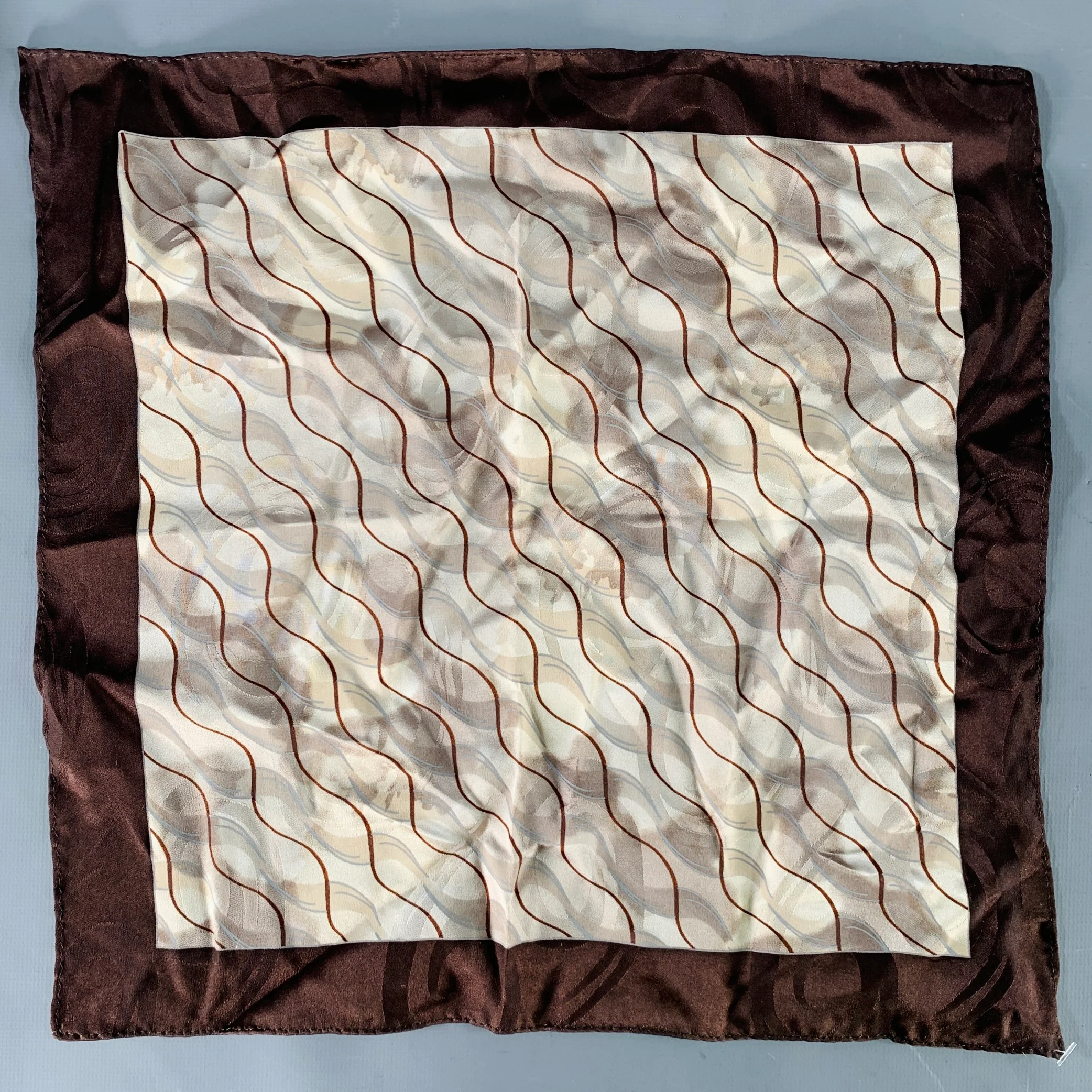 VINTAGE Brown Tan Marbled Silk Pocket Square